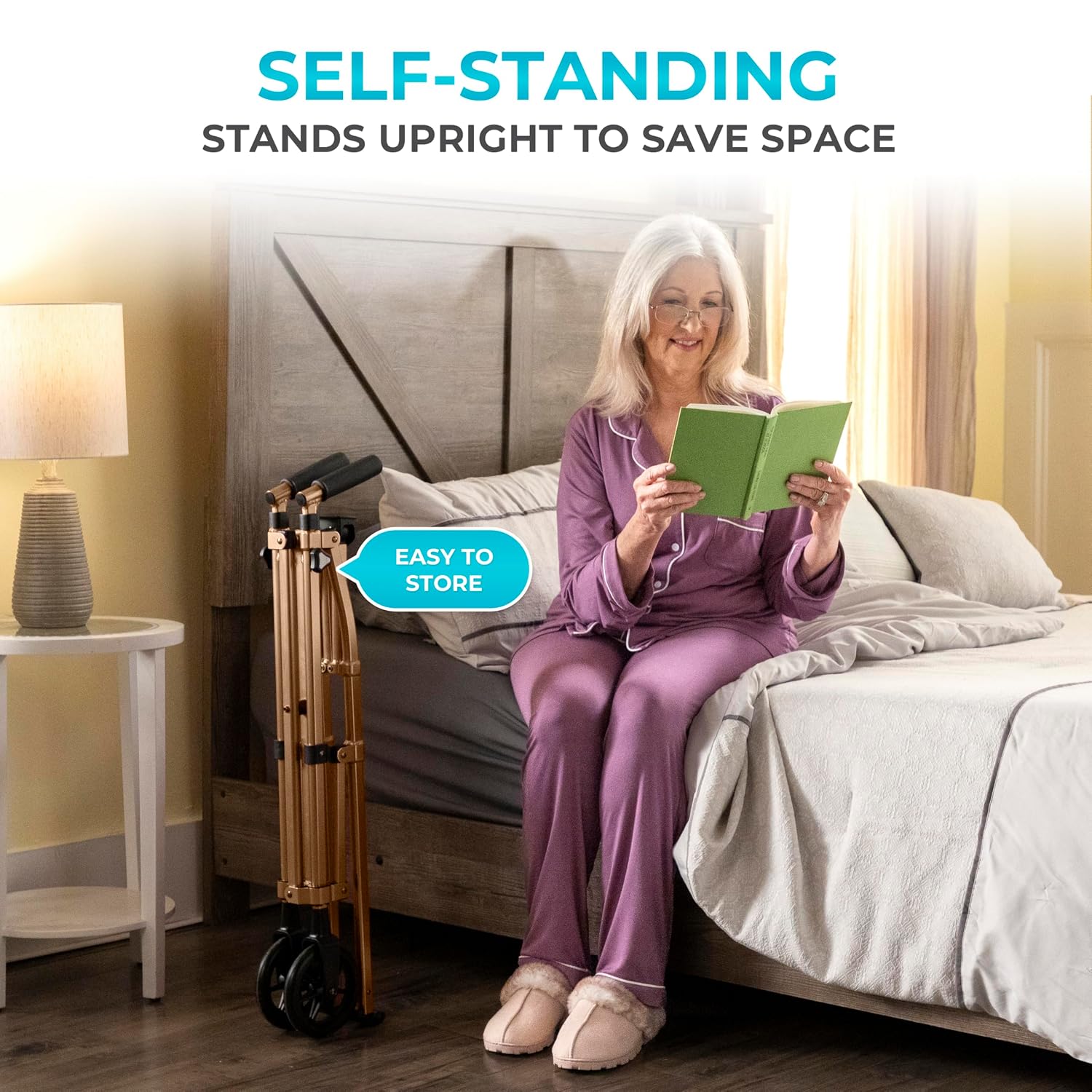 Stander Space Saver Walker Short, Lightweight Folding Rolling Mobility Aid for Juniors & Petite Adults