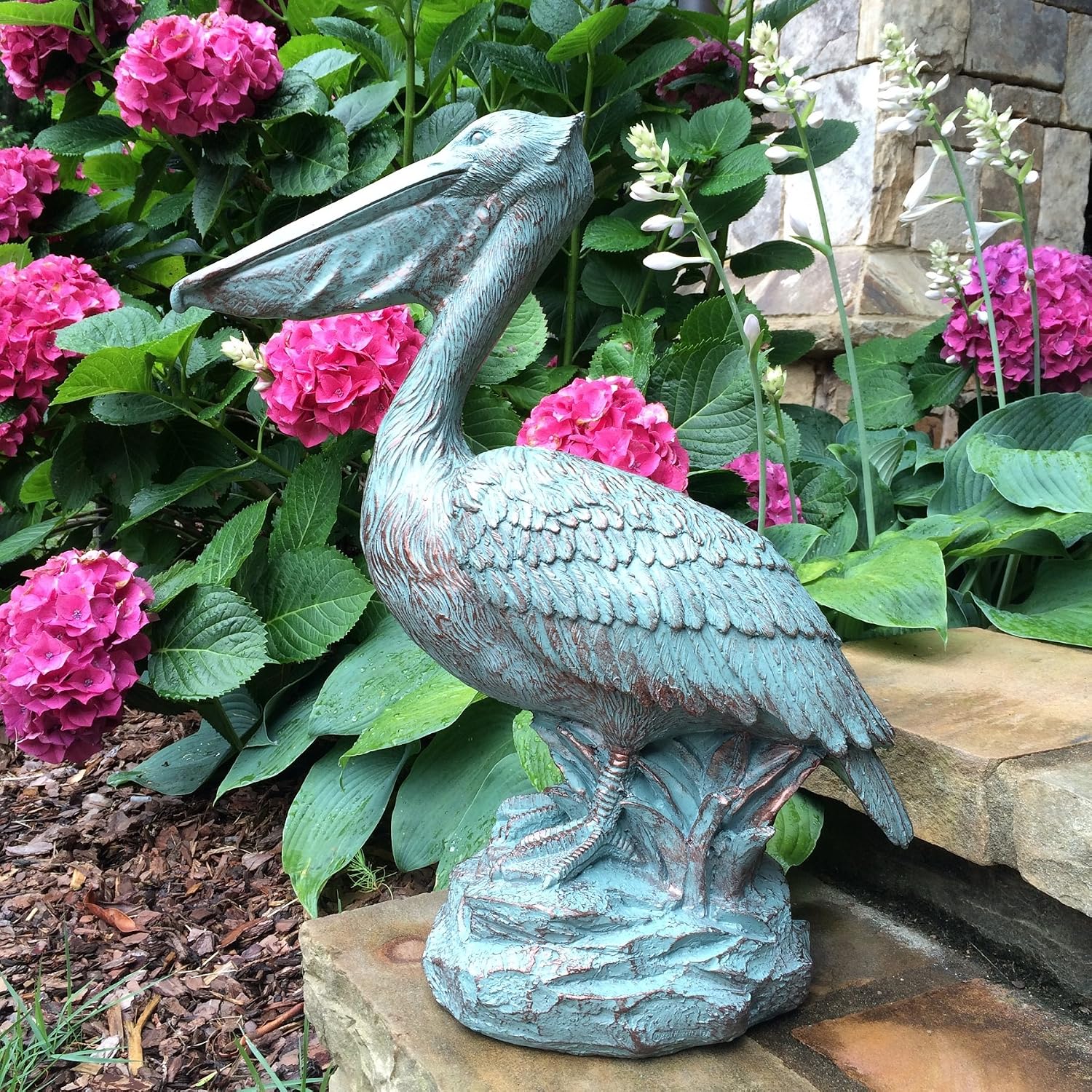 homestyles 20 in. Pelican on Ocean Coastal Rock Collectible Beach Statue-Bronze Patina Finish
