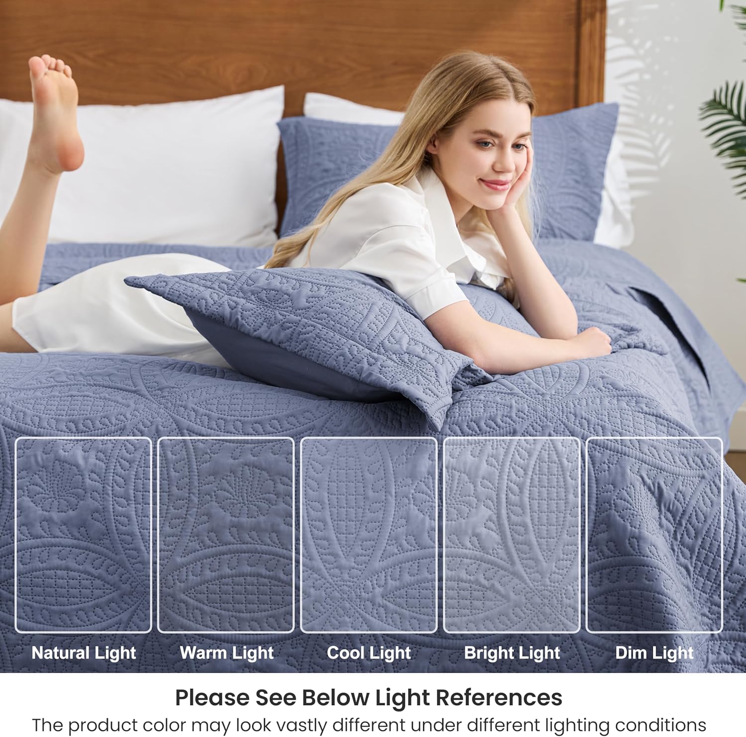 Love's cabin Quilts for Queen Bed Blue Bedspreads - Soft Bed Summer Lightweight Bedspread Comforter - Modern Style Coin Pattern Coverlet for All