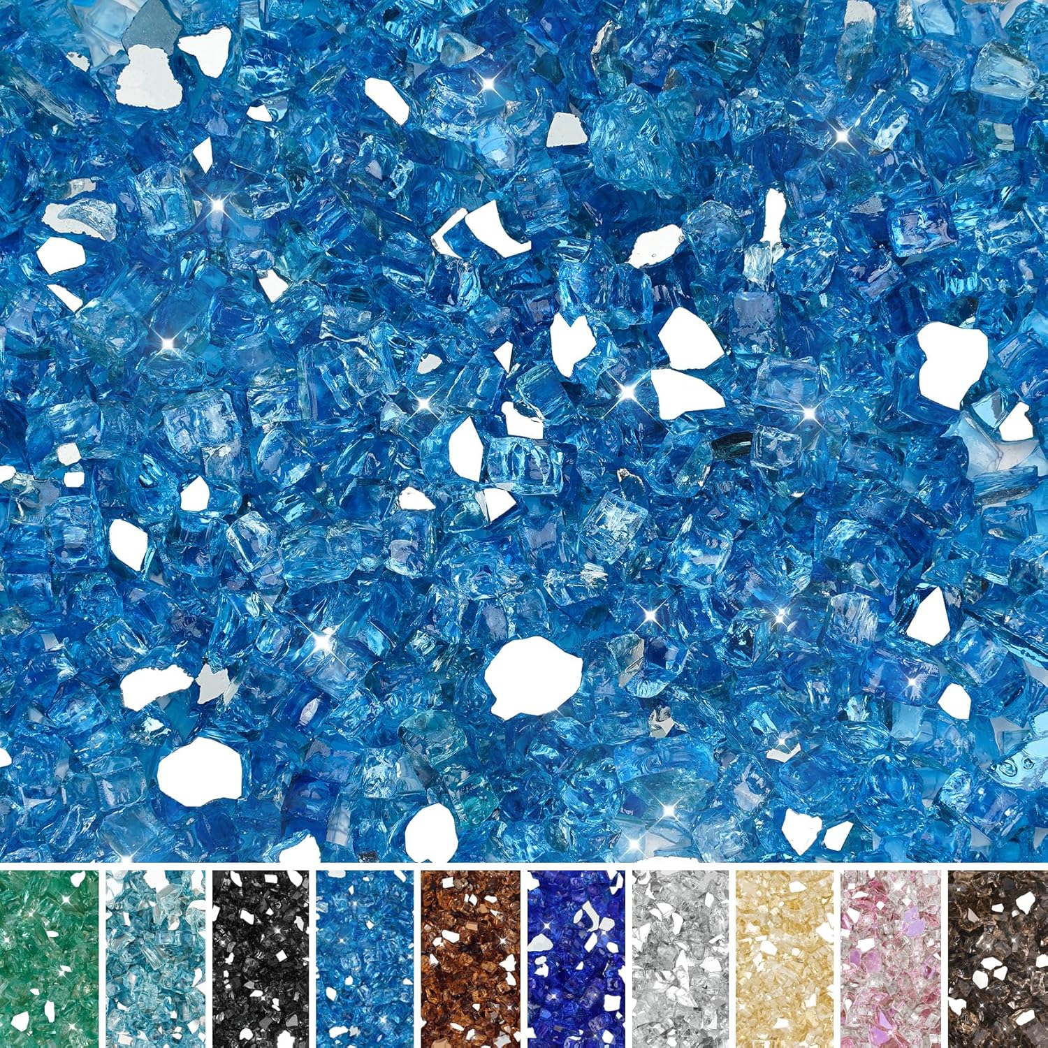 Skyflame Aqua Blue Fire Pit Glass for Propane Gas Fireplace, 10LB