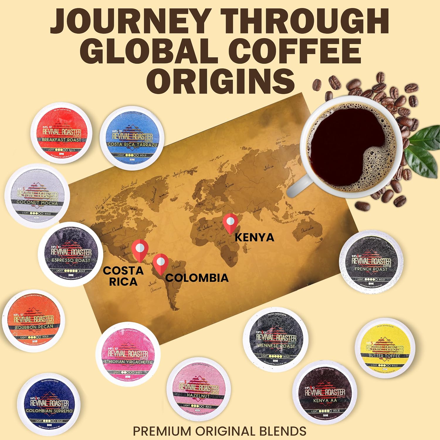 InfuSio Coffee Pods Variety Pack – 96 Count, 12 Blends of Crafted Origins and Indulgent Flavors Including Bourbon Pecan, Butter Toffee & Hazelnut, Medium & Dark Roast, No Sweeteners, Low Acid, Keurig Compatible