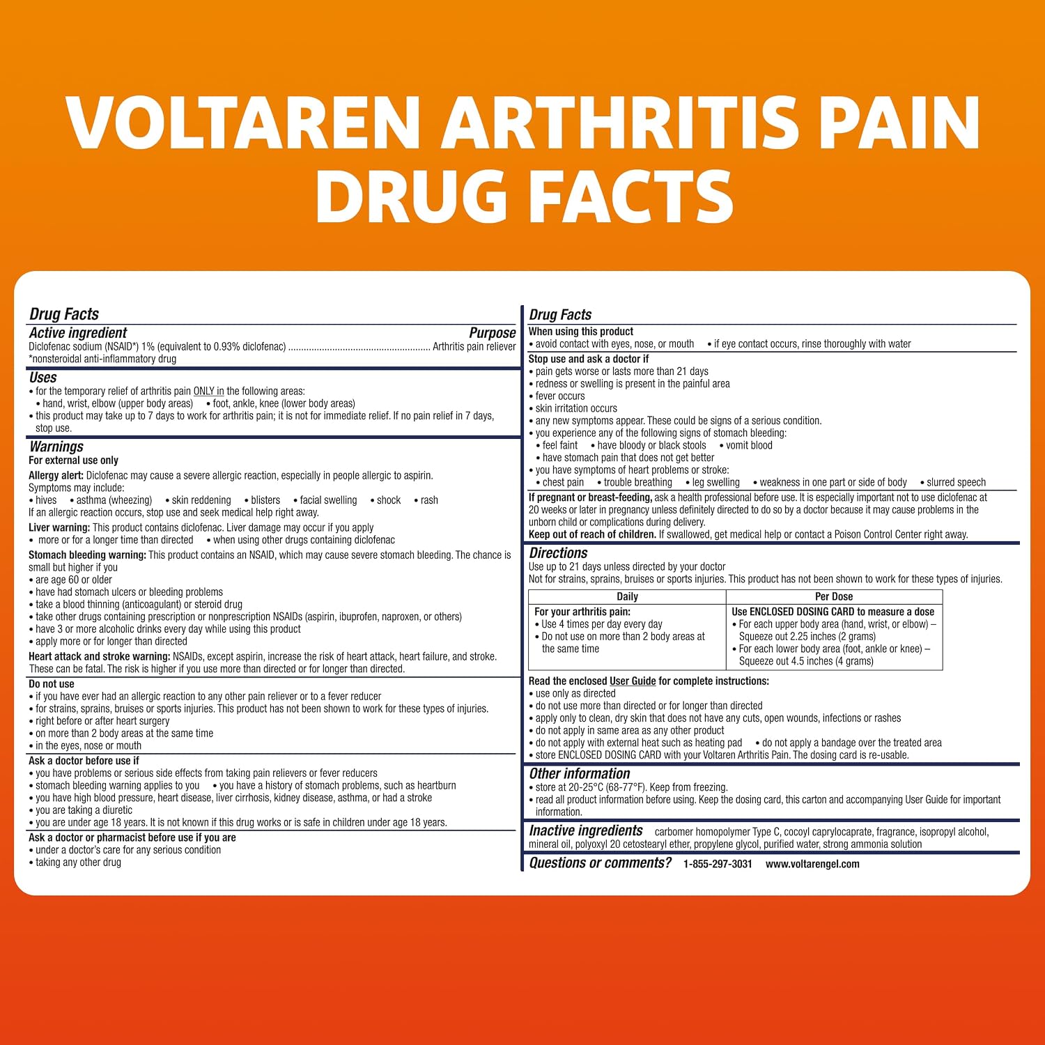 Voltaren Arthritis Pain Gel, Diclofenac Pain Relief Cream, 100 g, 2 Pack