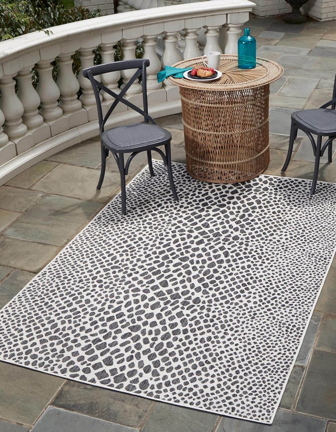 Unique Loom Outdoor Collection Area Rug - Cape Town (9' x 12' Rectangle, Blue/Ivory)