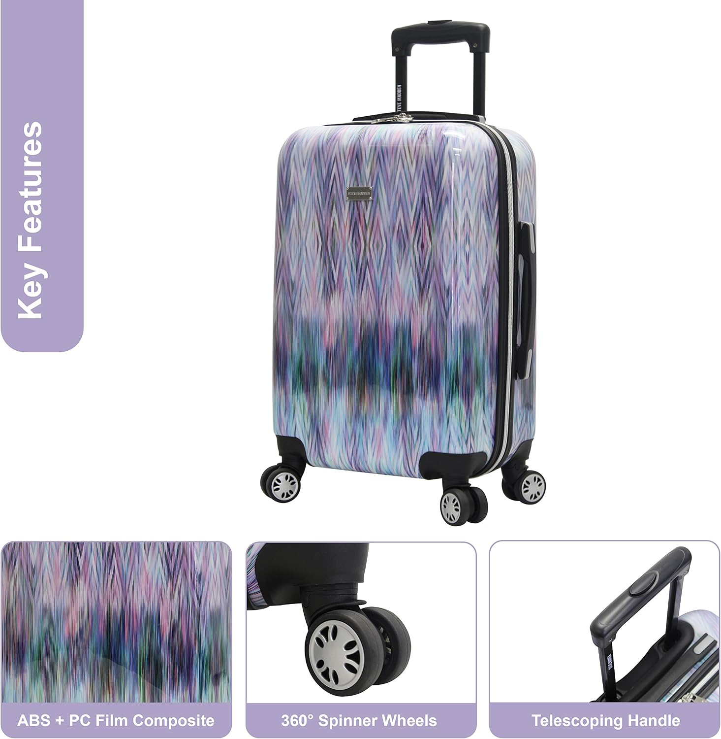 Steve Madden Luggage Collection - 3 Piece Hardside Lightweight Spinner Suitcase Set - Travel Set includes 20 Inch Carry On, 24 inch and 28 Inch Checked Suitcases (Diamond)