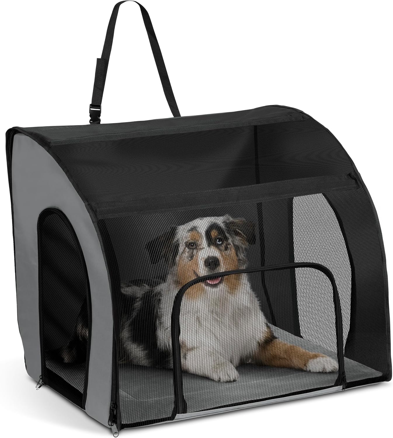K&H Dog Car Seat, Travel Safety Carrier for Pets, Medium, Gray/Black | Enclosed Car Seat for Dogs, Soft-Sided Covered Pet Carrier, Washable Pad, Multiple Entrances, Mesh Windows, 24x19x17in