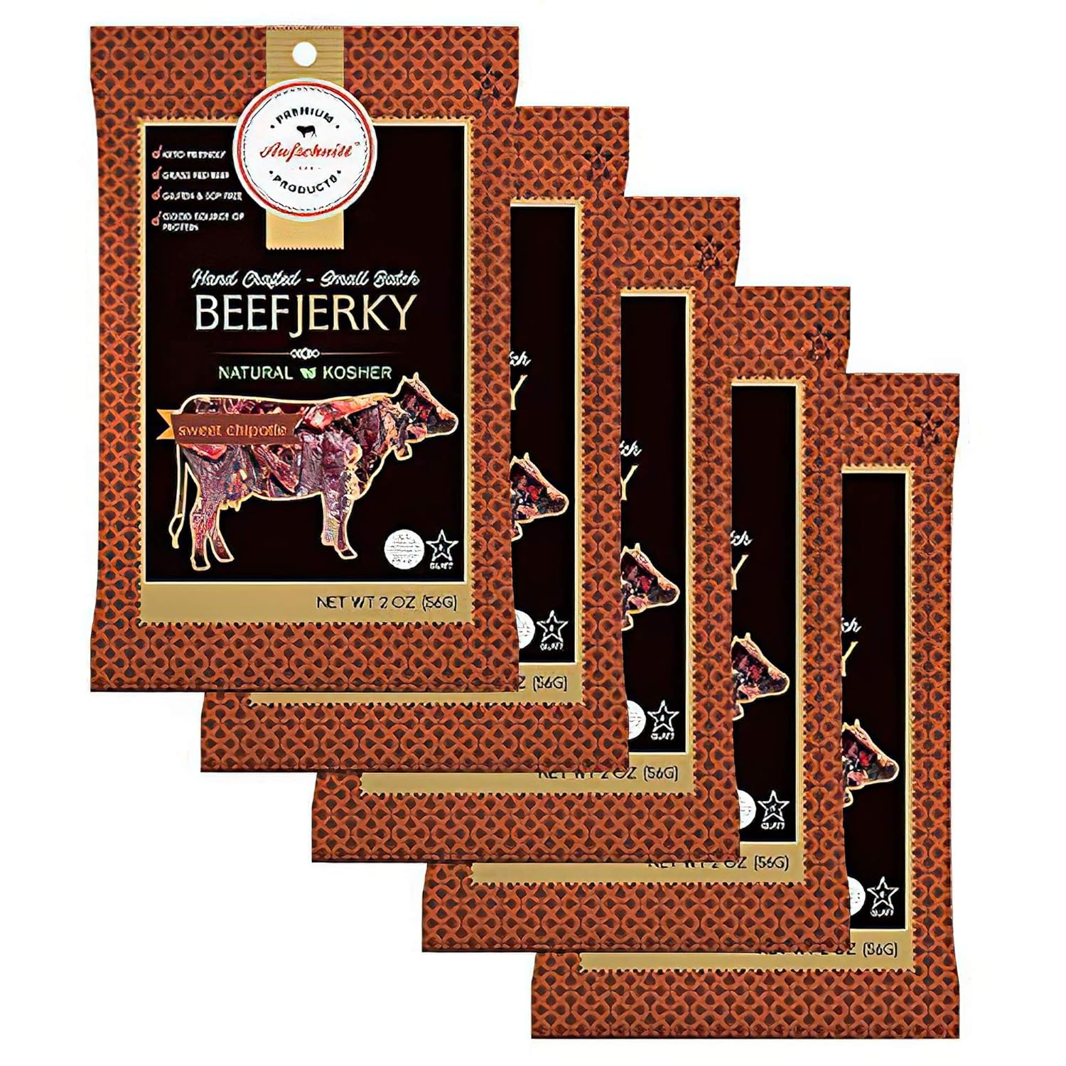 Aufschnitt Grass Fed Beef Jerky - Low Sodium, Certified Kosher - Made in USA - Keto Friendly - 3 Pack, Sweet Variety
