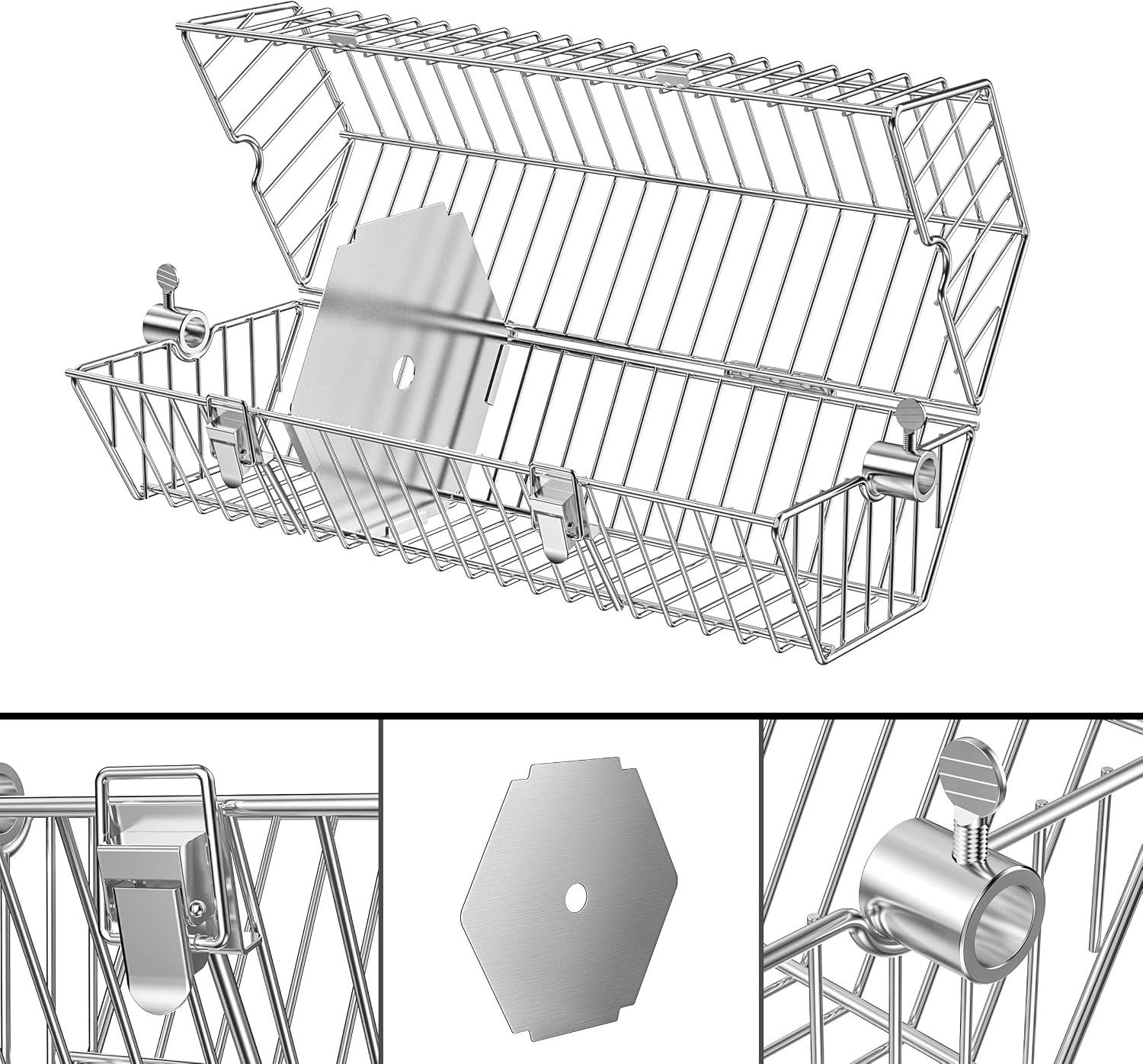 onlyfire Stainless Steel Round Tumble Rotisserie Basket, 17inch | Grill Cooking Accessory, For Most Gas and Charcoal Grills