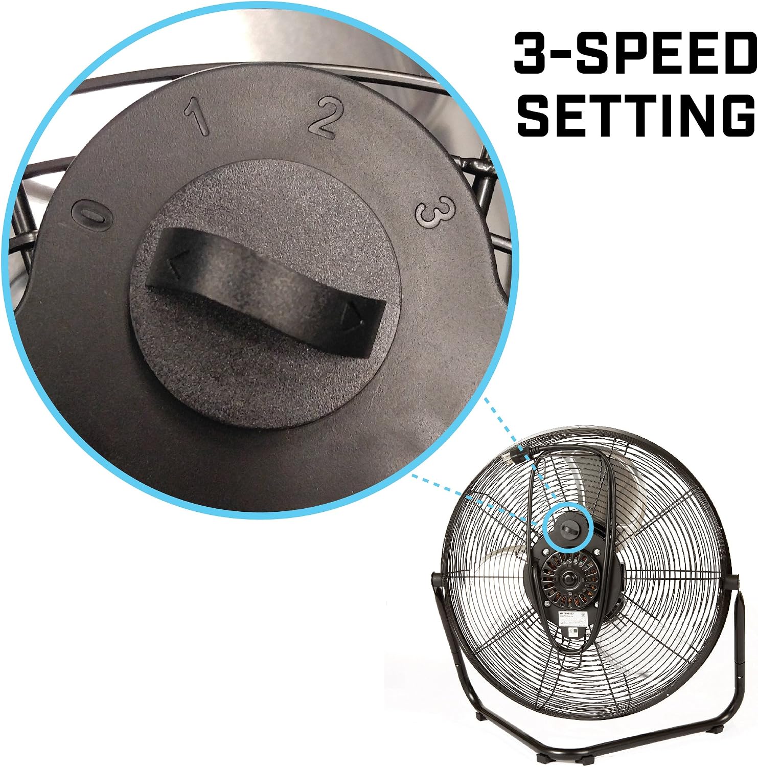 B-Air Firtana 20" High Velocity Electric Garage Floor Fan for Industrial and Home Use with 3-Speeds and Tilt Adjustable Fan Head, SAFF-20, Black