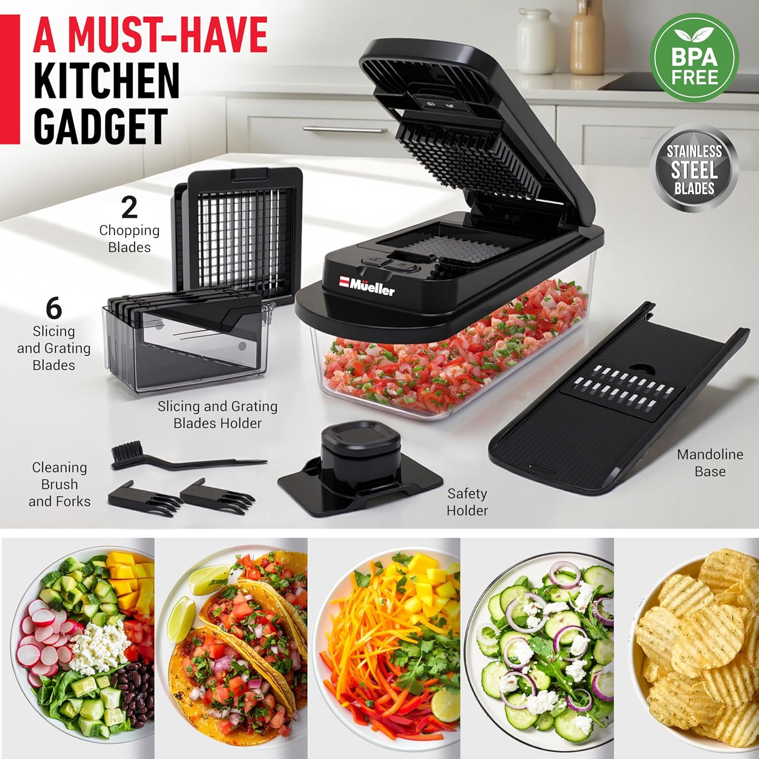 Mueller The Real Original Pro Vegetable Chopper & Mandoline Slicer, 10-in-1