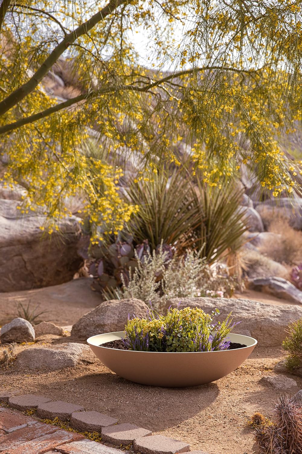Veradek Mason Series Lane Bowl - Large Outdoor Bowl Planter | Made From a Durable Plastic-Stone Composite With Pre-Drilled Drainage Holes. Modern Patio/Tabletop Décor