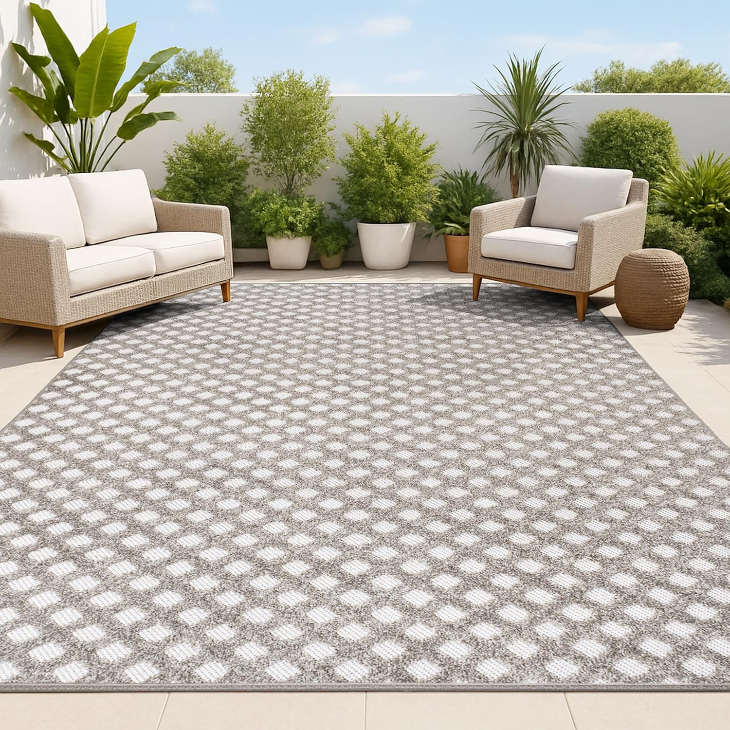 JONATHAN Y Mini-Diamond Trellis Indoor Outdoor Area Rug 3X5 White/Black, Rabat High-Low Pile for Backyard, Patio, Porch, Easy-Cleaning, High Traffic