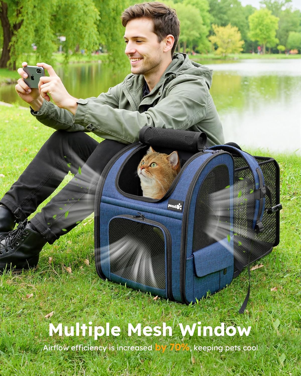 pecute Cat Backpack Expandable, Cat Carrier Backpack with Breathable Window