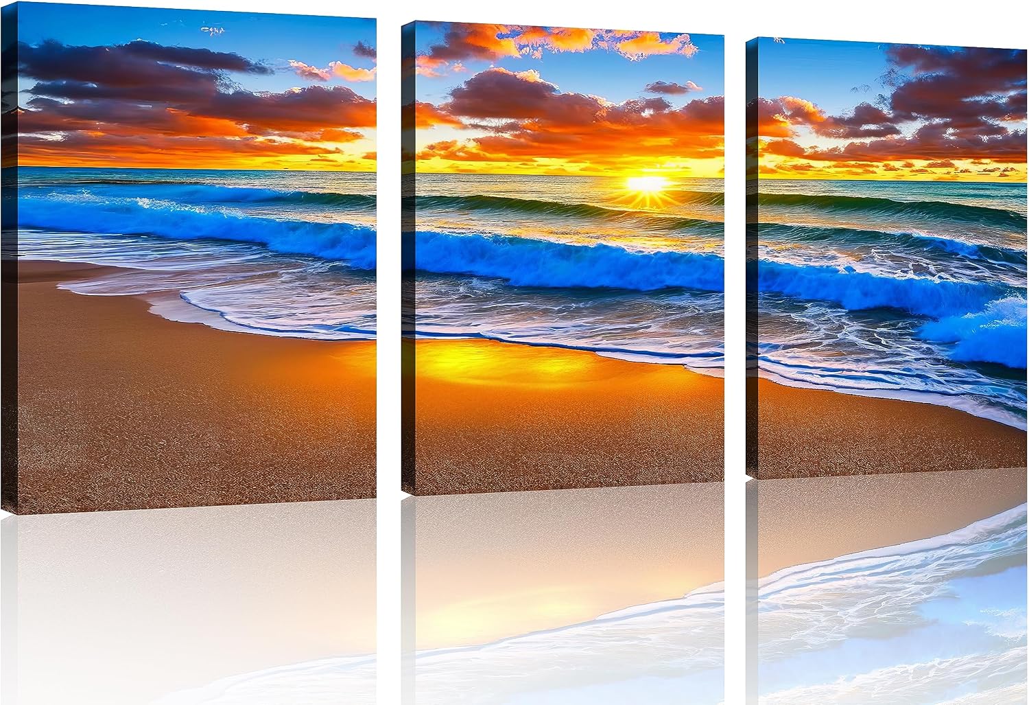 TutuBeer 3 Panel Beach Canvas Wall Art for Home Decor Blue Sea Sunset White Beach Painting the Picture Print on Canvas Seascape the Pictures for Home Decor Decoration,Ready to Hang