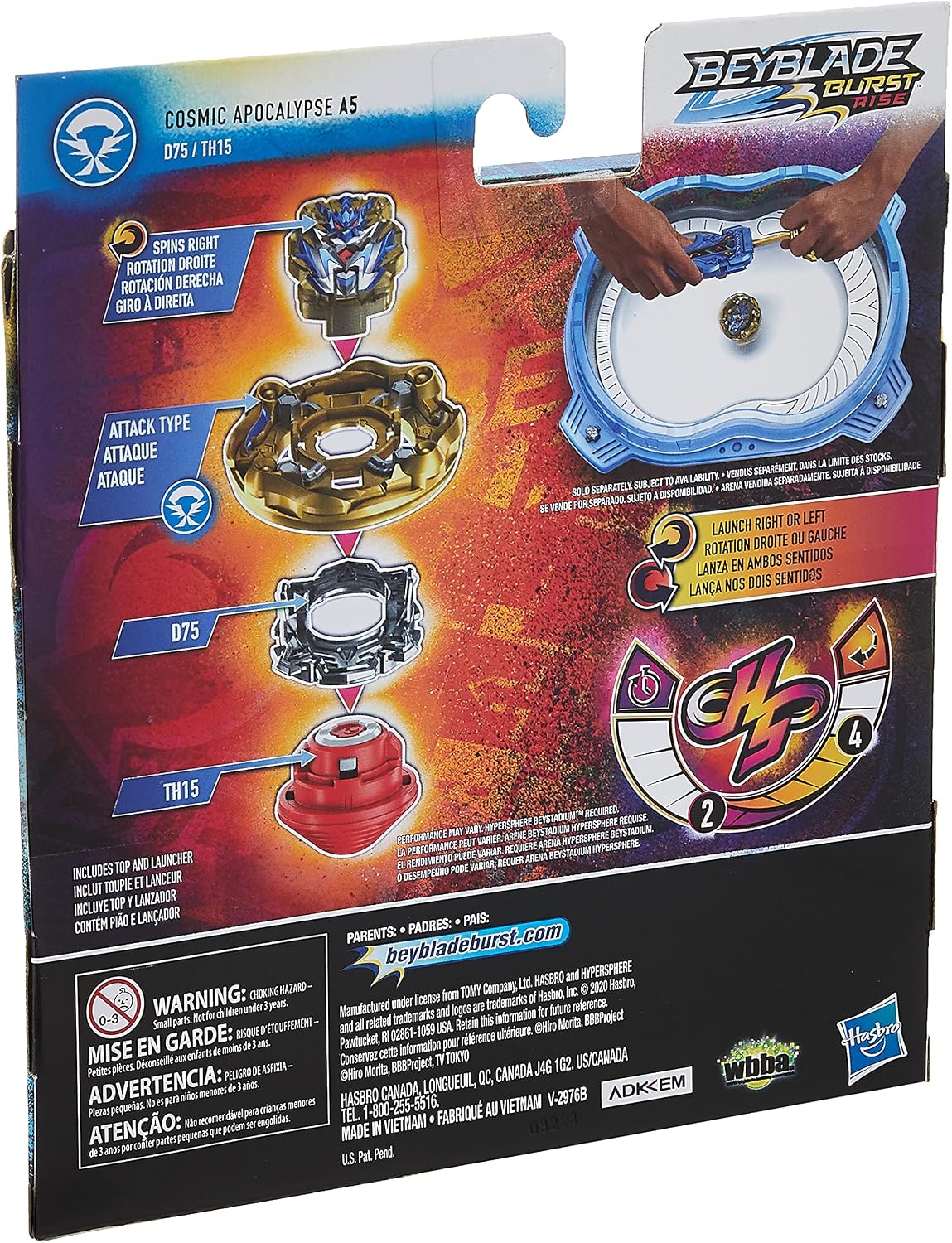 Beyblade Burst Rise Hypersphere Apocalypse Blade Set - Right/Left-Spin Launcher with Right-Spin Battling Top Toy, Ages 8 and Up