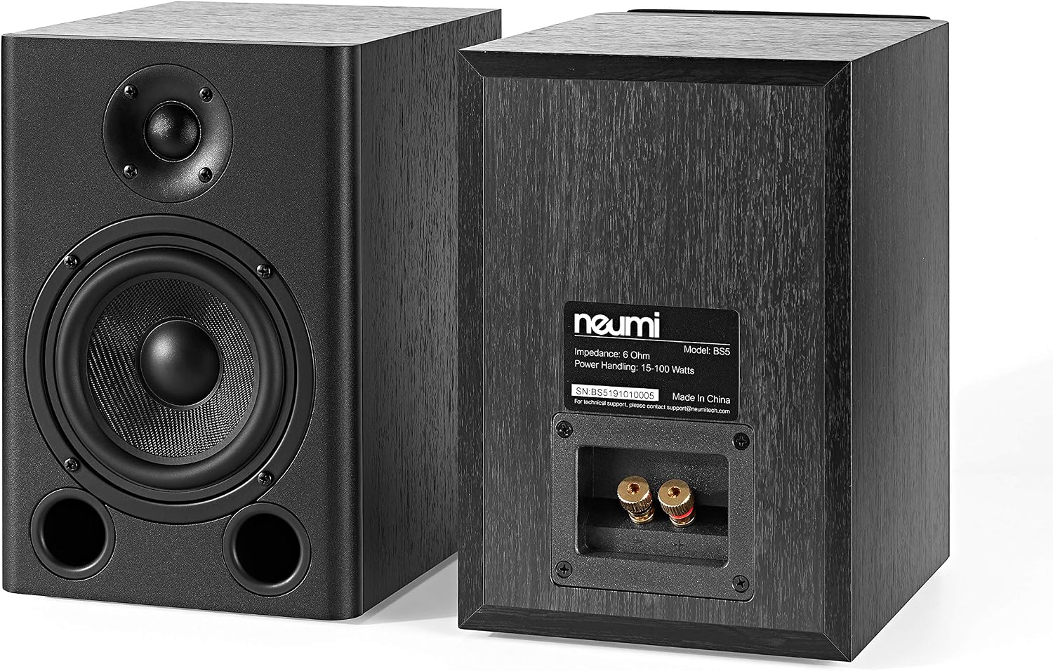NEUMI BS5 Passive Bookshelf Speakers, 5-Inch Woofer, Dark Wood, 1 Pair