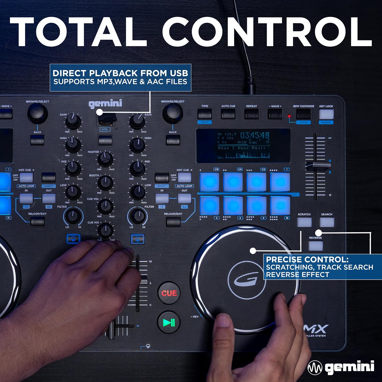 Gemini USB DJ Controller & Media Player, VirtualDJ LE (GMX) | USB DJ controller & media player - touch jog wheels, dual screens - VirtualDJ LE