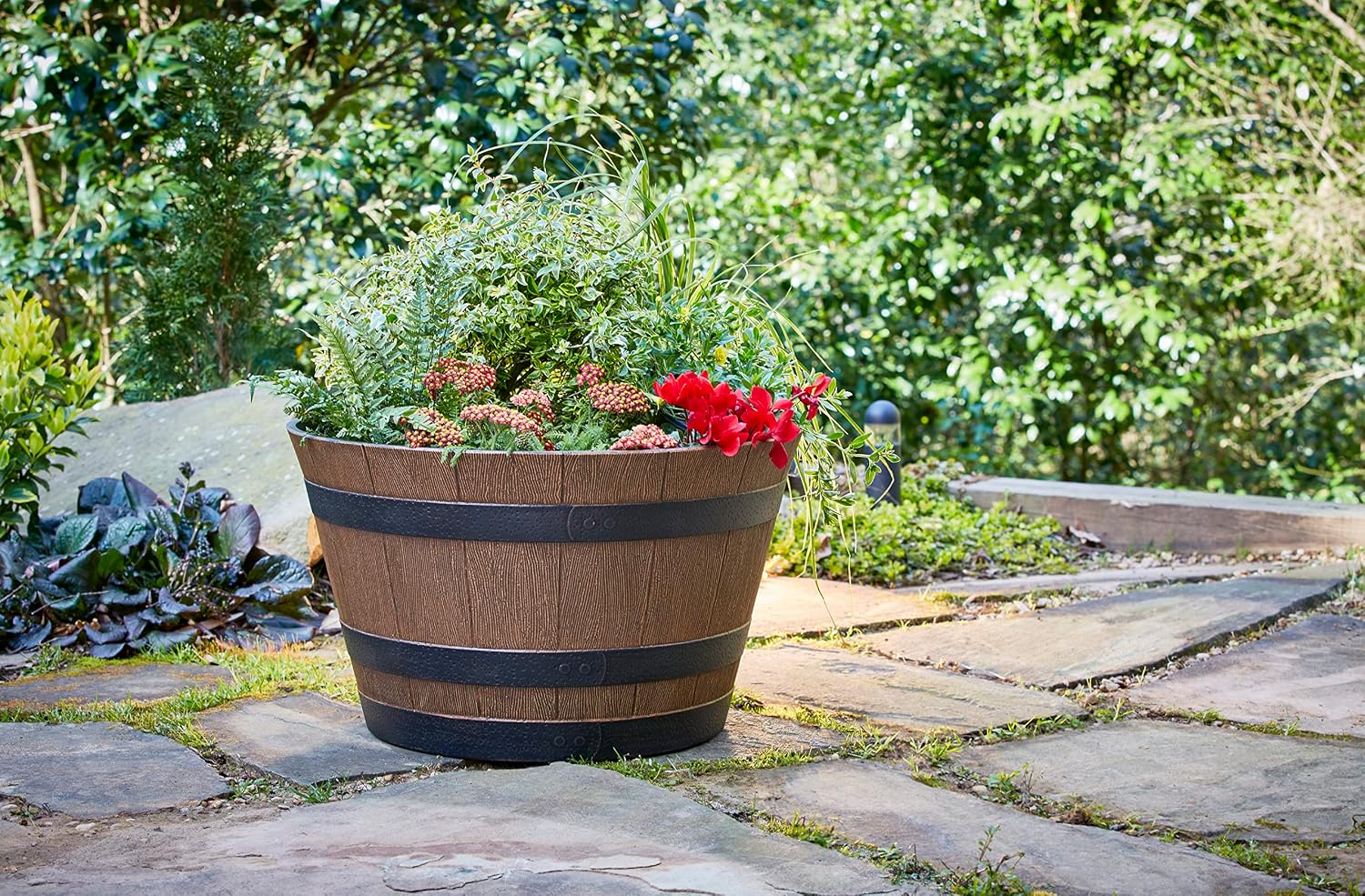 Southern Patio 22.25" Whiskey Barrel Outdoor Planter with 3 Bands, Drainage Hole & Plug, 59 qt. Capacity