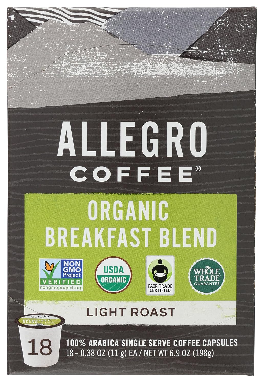 Allegro Coffee, Coffee Breakfast Blend Pods Organic 10 Count, 3.8 Ounce
