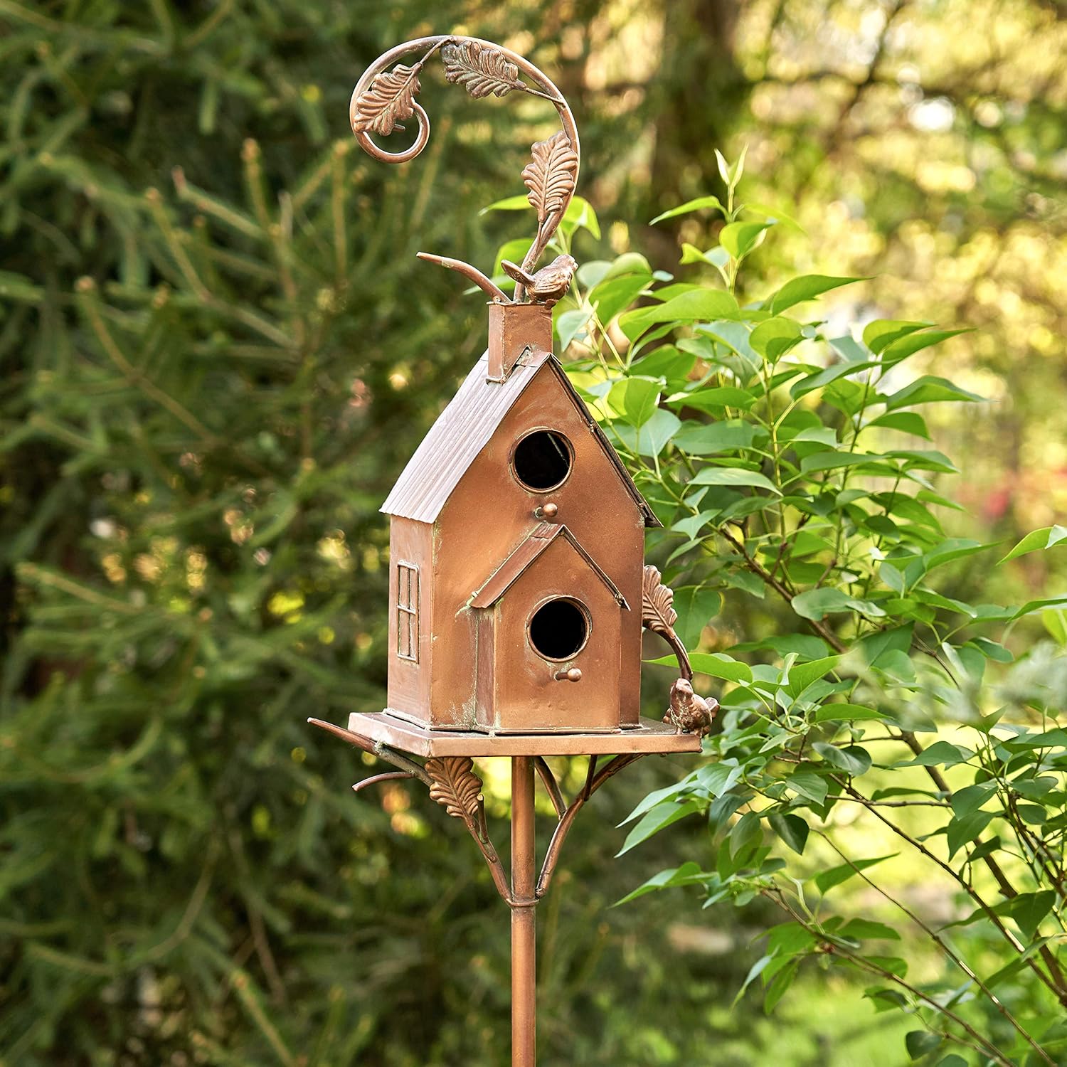 Copper Colored Multi-Birdhouse Stakes, Room for 2 Bird Families in Each (Farm Silos)