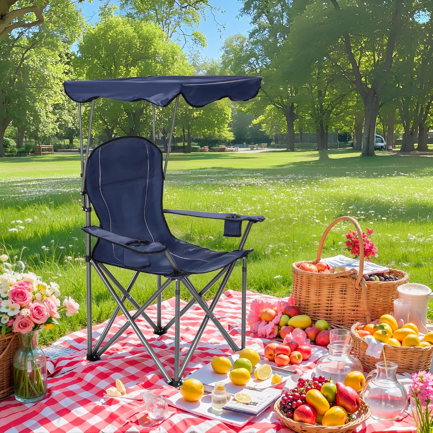 ALPHA CAMP Heavy Duty Canopy Camping Chairs with Adjustable Sunshade | Heavy duty 400 LBS, Steel Frame, Sturdy, Ergonomic,600D Oxford fabric ,Phone holder Cup holder,Carry Bag,Easy to set up
