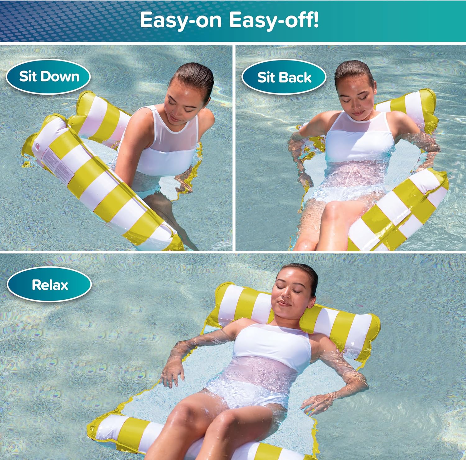 Aqua 4-in-1 Monterey Hammock Pool Float & Water Hammocks – 2-3-4 Multipacks – Multiple Colors/Styles – for Adults and Kids Floating