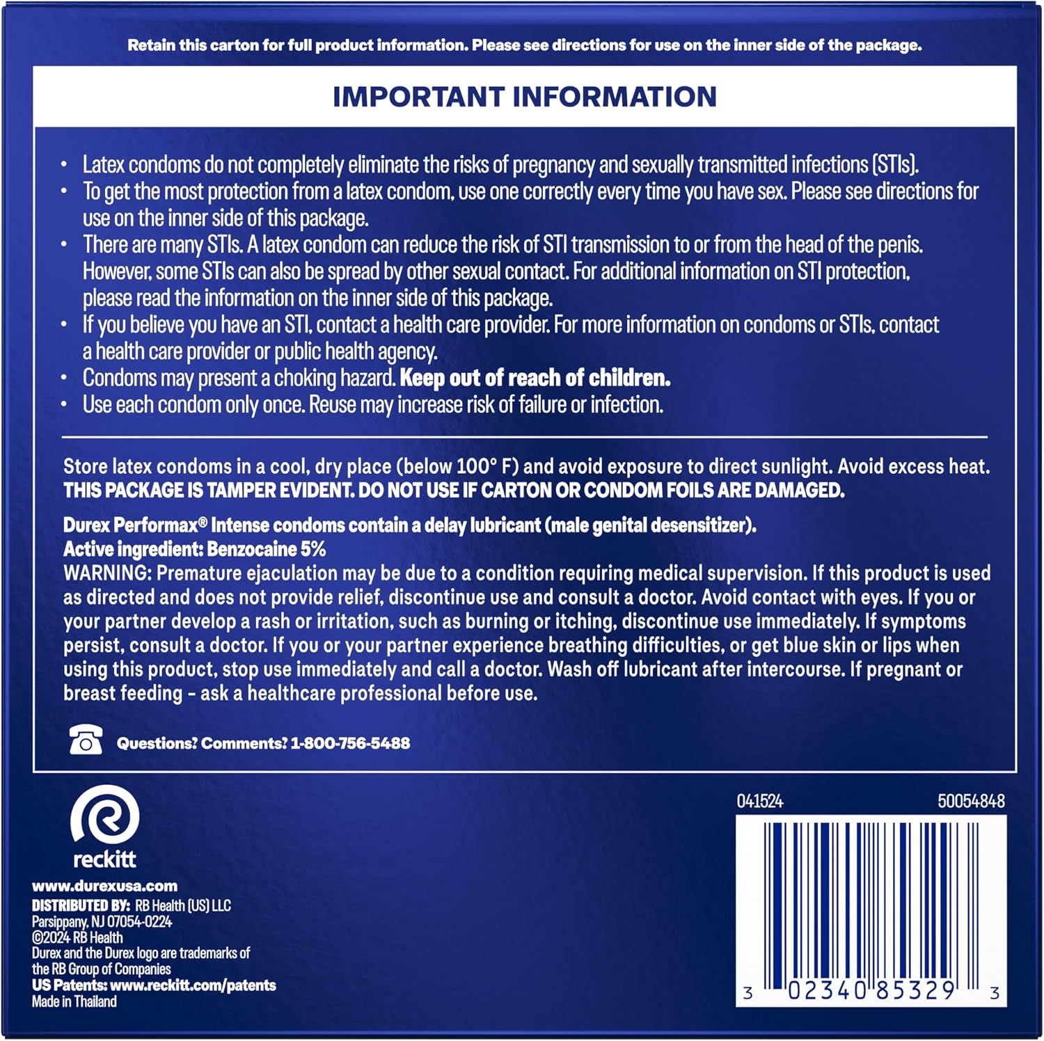 Condoms, Ultra Fine, Ribbed, Dotted with Delay Lubricant, Durex Performax Intense Natural Rubber Latex Condoms, 12 Count, Contains Desensitizing Lube for Men