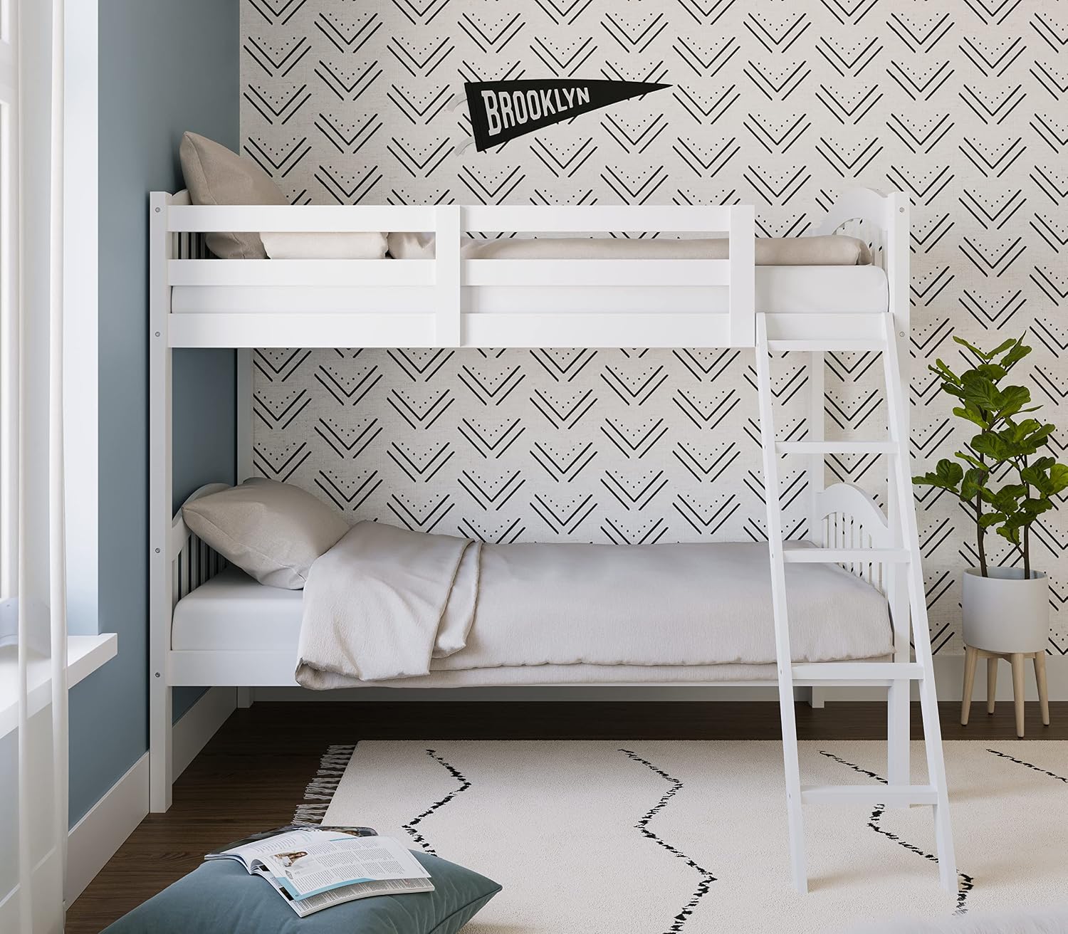 Storkcraft Long Horn Twin-Over-Twin Bunk Bed, White | GREENGUARD Gold Certified, Converts to 2 Individual Twin Beds, Wood Bunk Bed for Kids Bedroom, No Box Spring Required