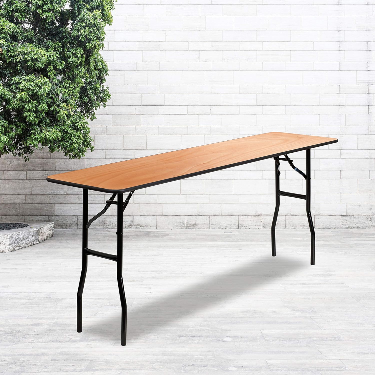 Emma + Oliver 72 in Natural Wood Rectangular Folding Table | Clear Coated Finished Top, Lightweight, Easy Storage, Event Table