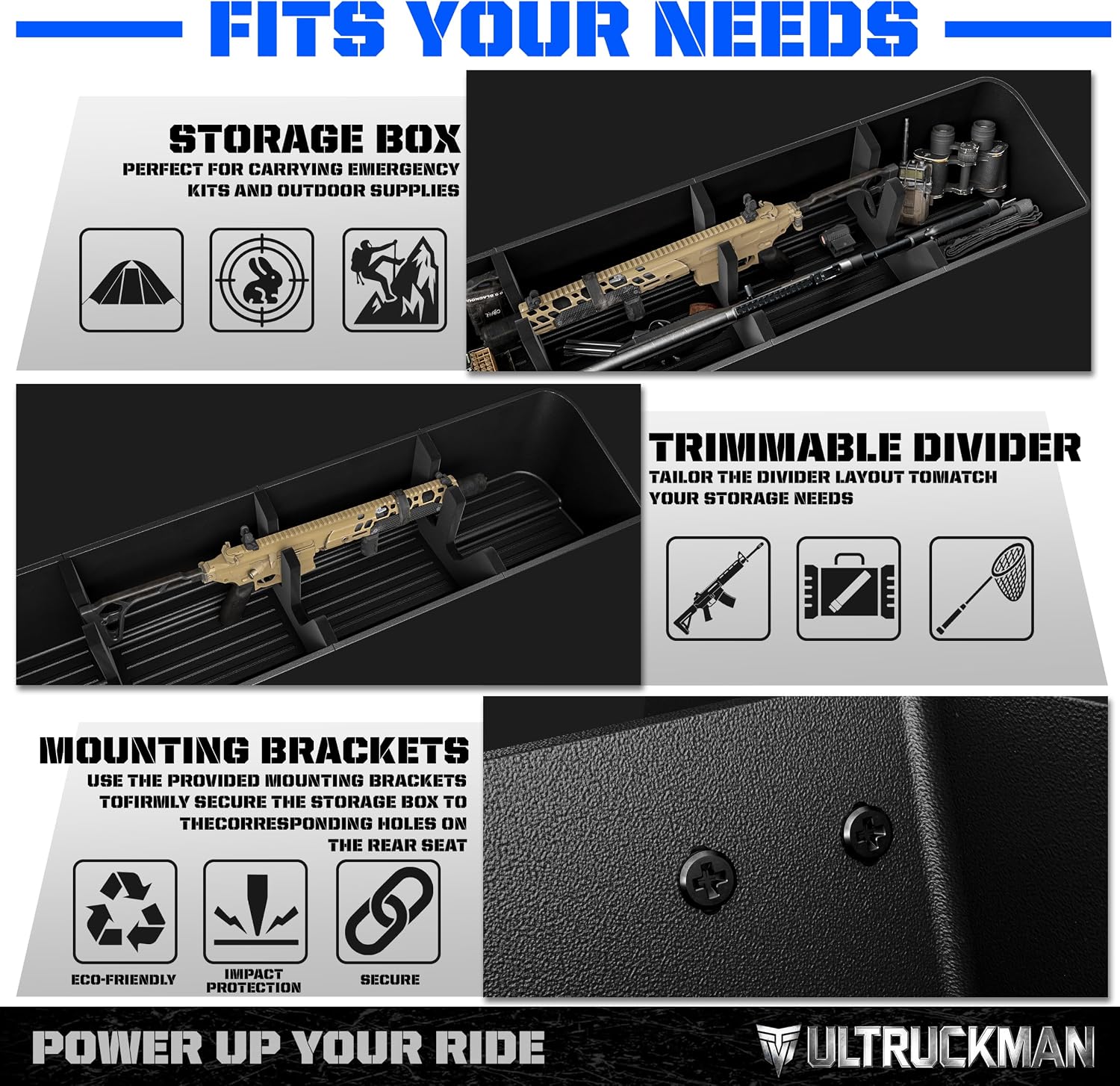 Under Seat Storage Box for F-150 Crew Cab & Super Duty 2015-2026 | Foam-cut for long gear. Hidden. Waterproof. No-drill. ULTRUCKMAN — Built for the Haul.