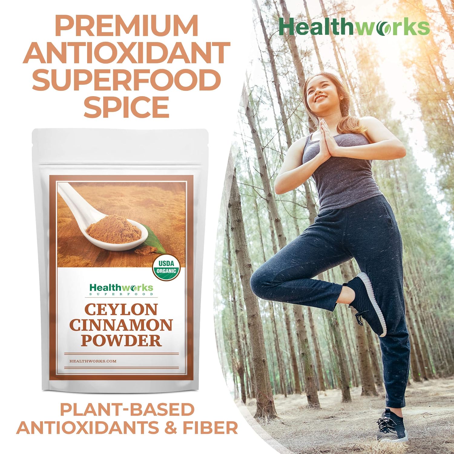 Healthworks Superfoods Organic Ceylon Cinnamon Powder 1 lb Ground Raw Vegan | Organic, Ceylon, Ground, Blood Sugar Support, Non-GMO, Vegan, Keto, For Baking, For Cooking, For Tea, Anti-Inflammatory