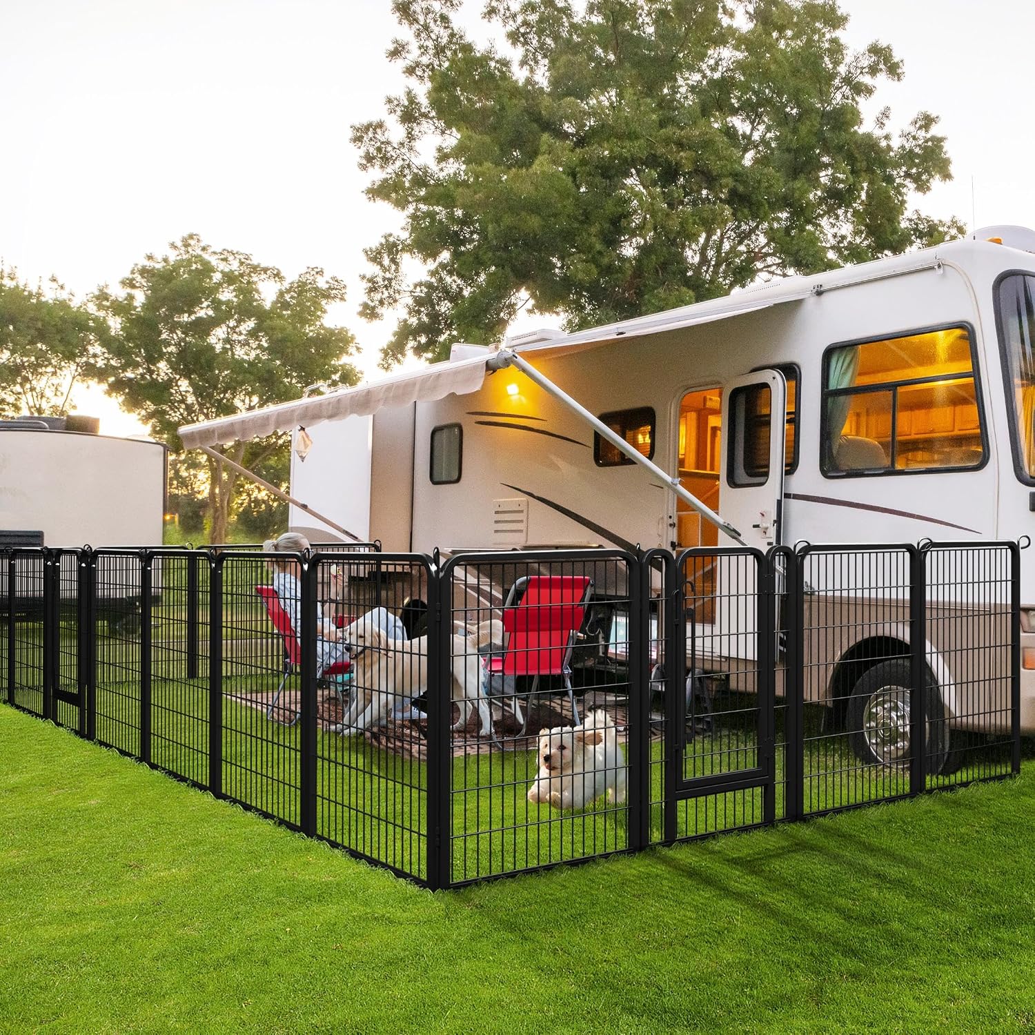 Yaheetech Dog Playpen 24in 16 Panels Pet Fence for Indoor Yard RV Camping | Easy Setup, Heavy Duty Rustproof Frame with Secure Latch Door, DIY Layouts,Foldable Storage, for Puppies & Small Dogs