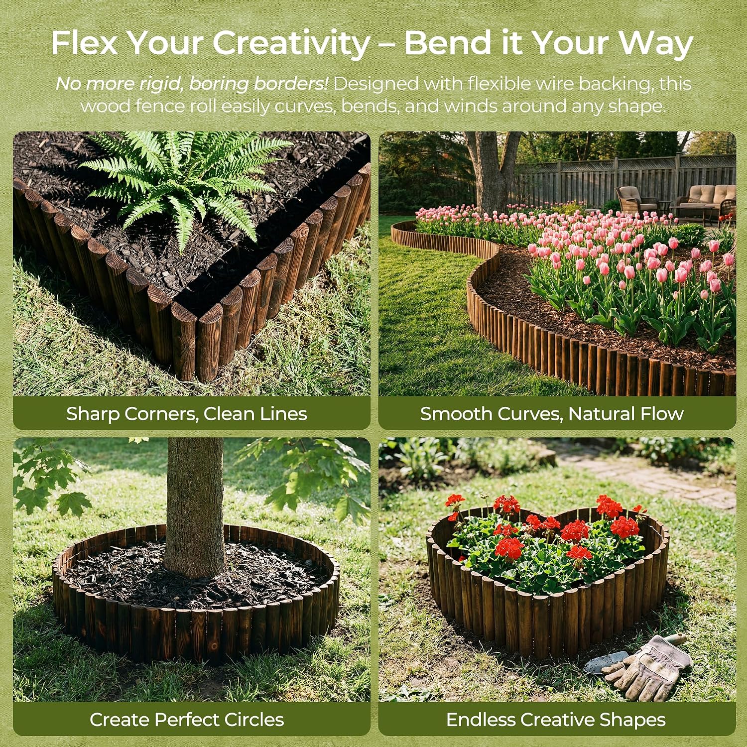 WORTH Wooden Edging for Landscaping, Flexible Garden Lawn Border 8" x 42"