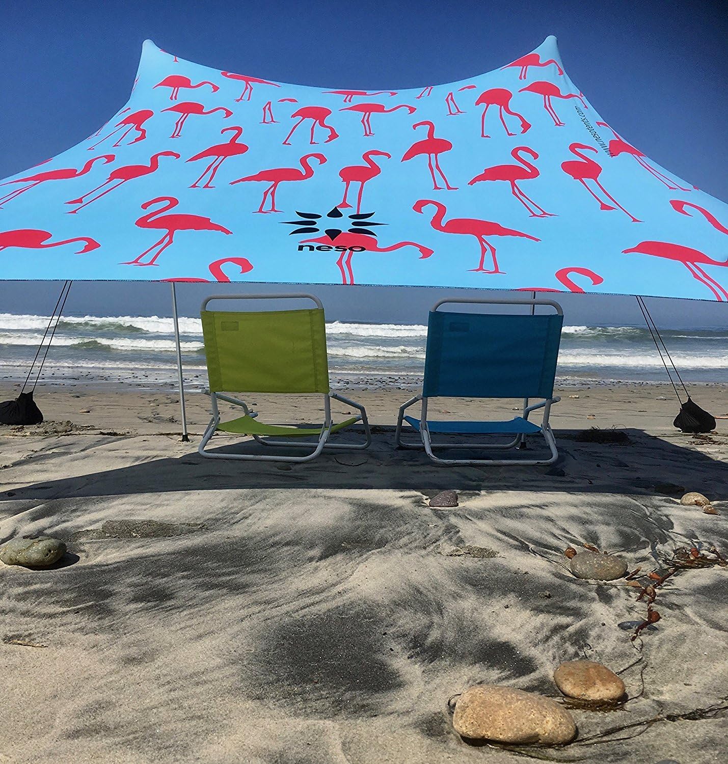 Neso Portable Beach Tent Sun Shelter with Sand Anchor - Lightweight Beach Shade Canopy - Easy Setup for Family Outings - Patented Reinforced Corners - UPF 50+ Sun Protection - 7 x 7ft - White