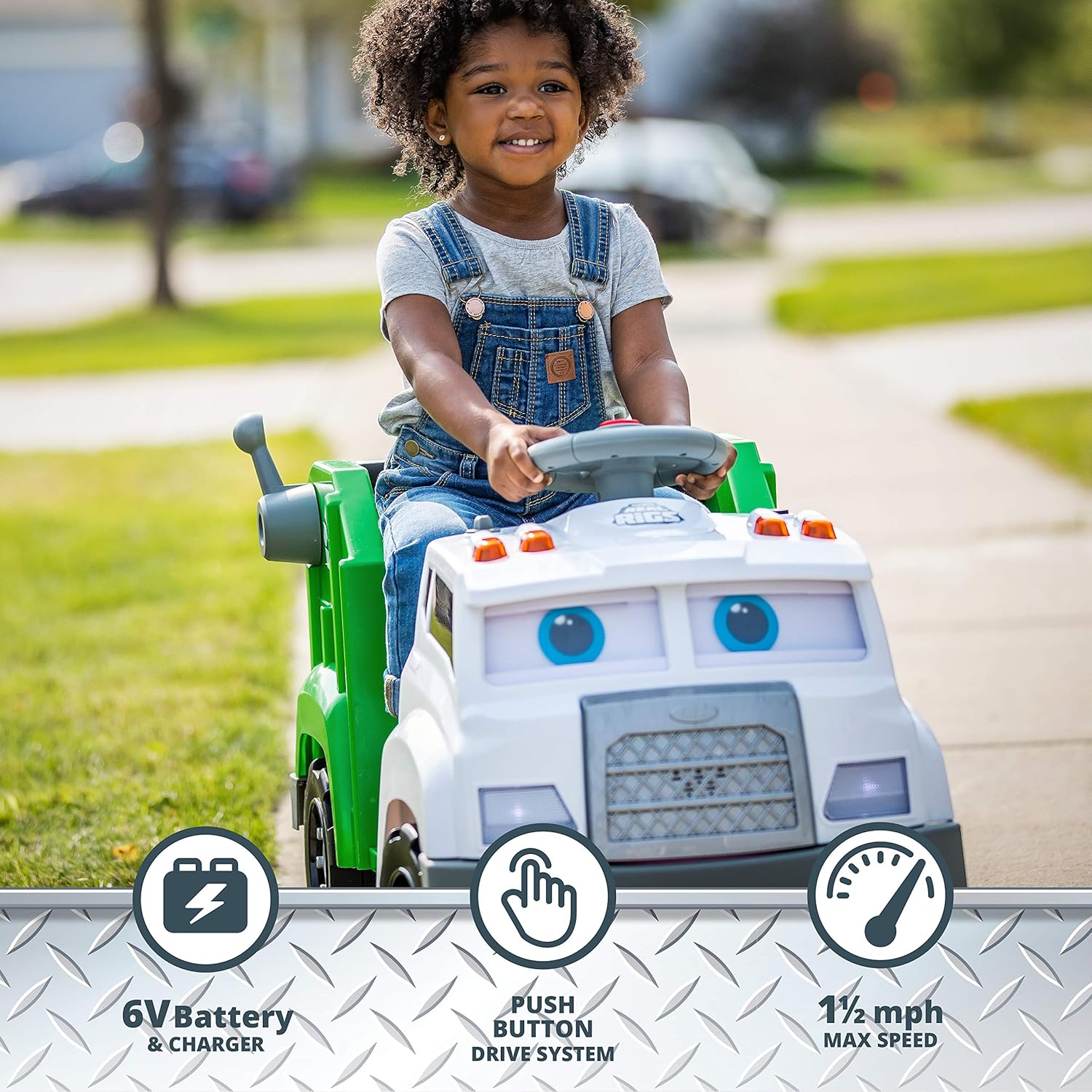 Kid Trax Real Rigs Toddler Recycling Truck Interactive Ride On Toy, Kids Ages 1.5-4 Years, 6 Volt Battery and Charger, Sound Effects