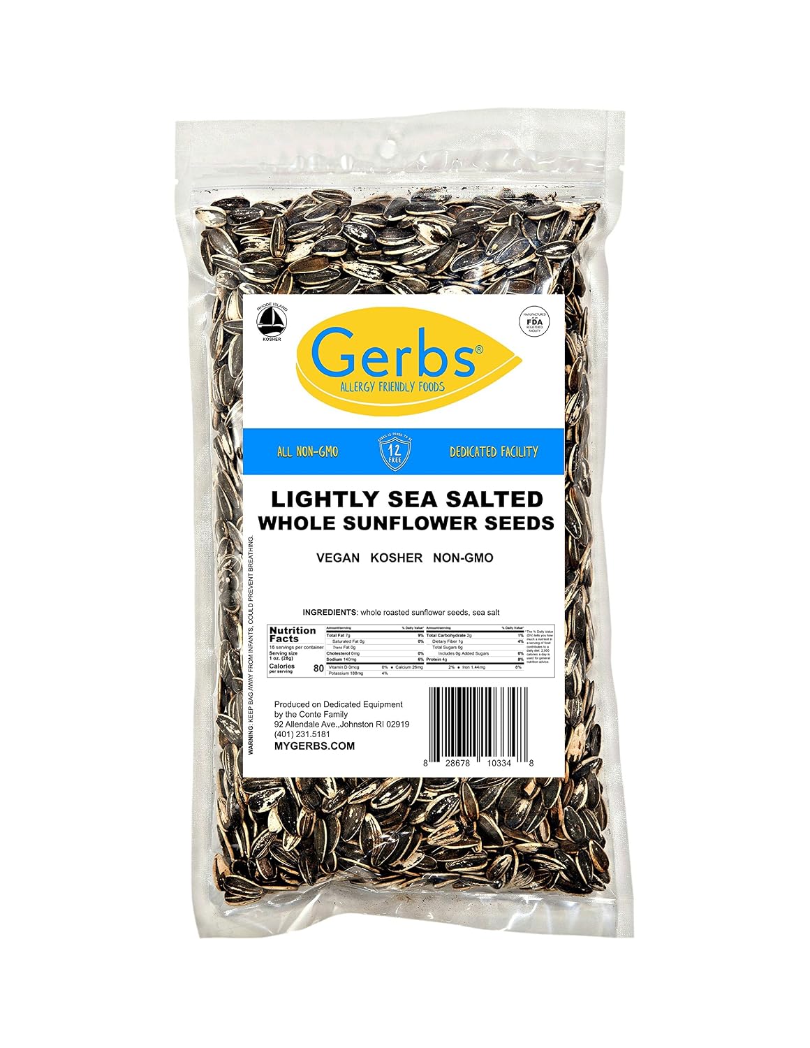 Lightly Sea Salted Sunflower Seed in Shell by Gerbs - 2 LBS - Top 11 Food Allergen Free & Non GMO - Premium Dry Roasted Seeds – COG USA | Small Batch, No Artificial Additives, Resealable Bag | Crack-and-Eat Crunchy Snack | Top 14 Allergen-Free