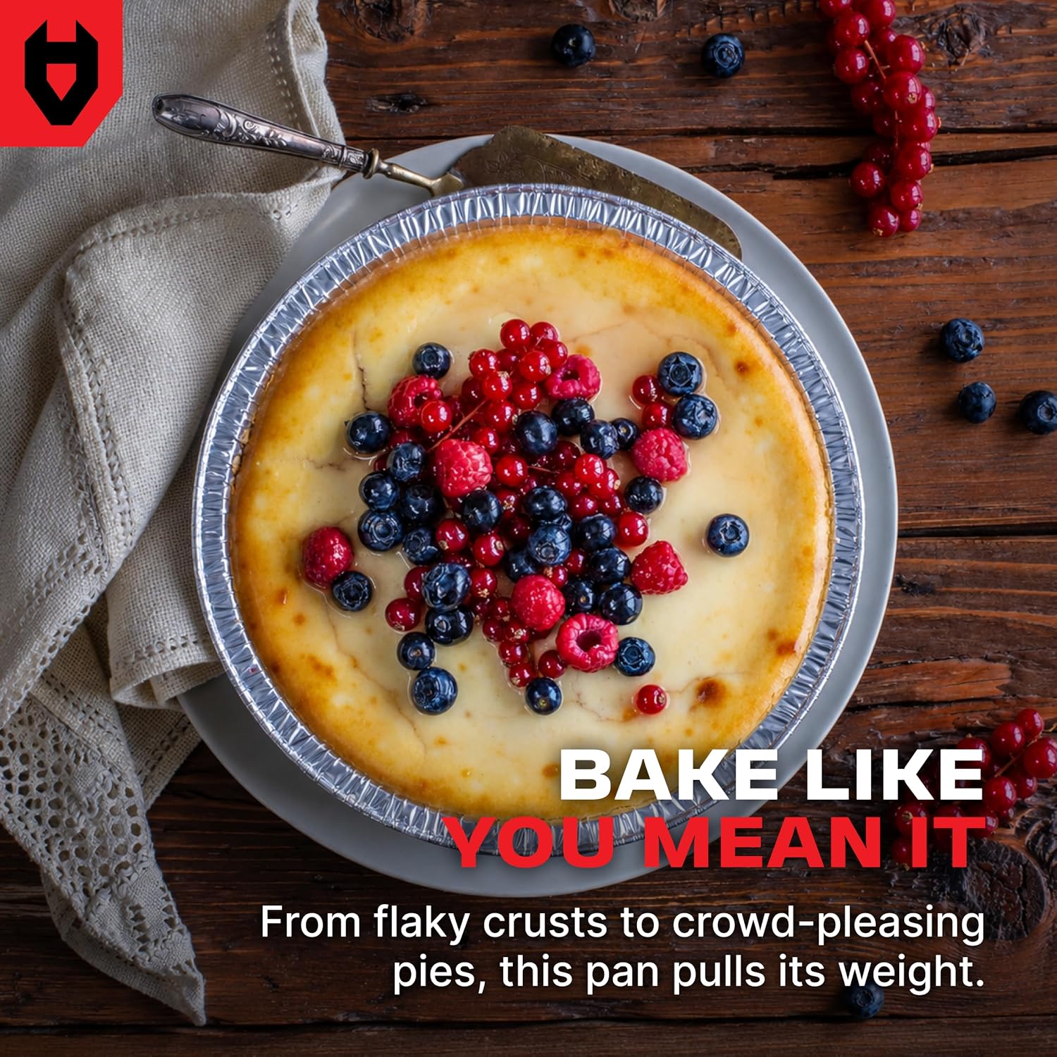 NoCry Premium Disposable Pie Pans 9 Inch (50 Pack) — Foil Aluminum Tins with Curl Lip for Baking Delicious Tarts or Crispy Pastry Crusts —