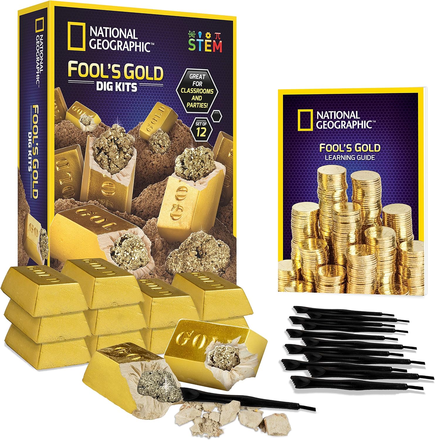 National Geographic Fool's Gold Dig Kit with 12 Gold Bar Dig Bricks