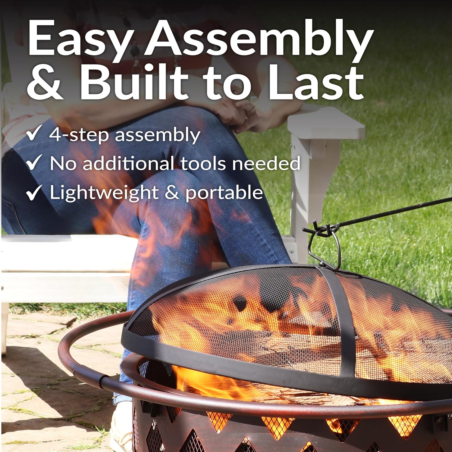 Sunnydaze Crossweave Large Outdoor Fire Pit, Wood Burning, Round, 36" | Black, Heavy Duty Steel Metal, Patio Fire Pit with Spark Screen, Poker, & Cover, Wood Firepit for Outside, Backyard, or Deck