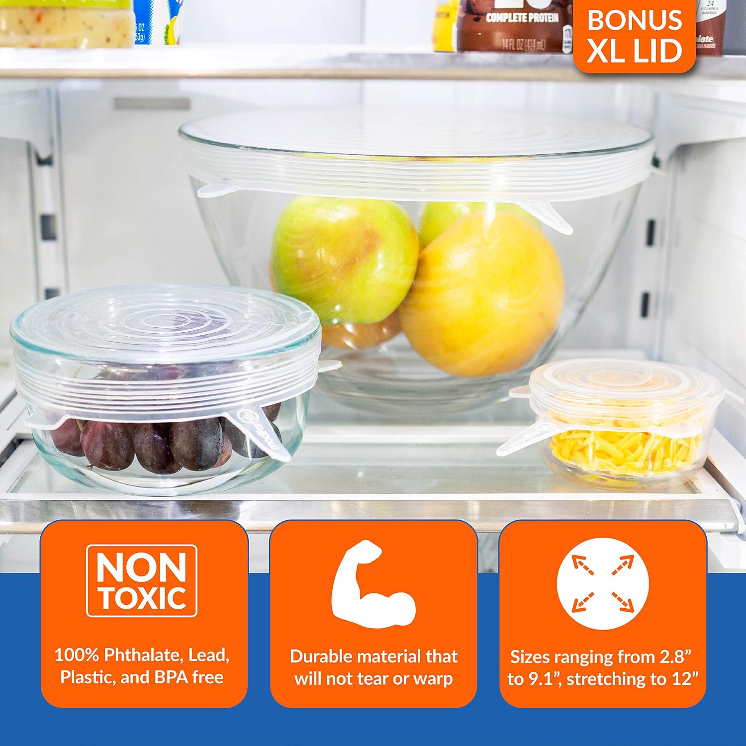 Modfamily Silicone Stretch Lids (7 pack, includes EXCLUSIVE XL SIZE), Reusable