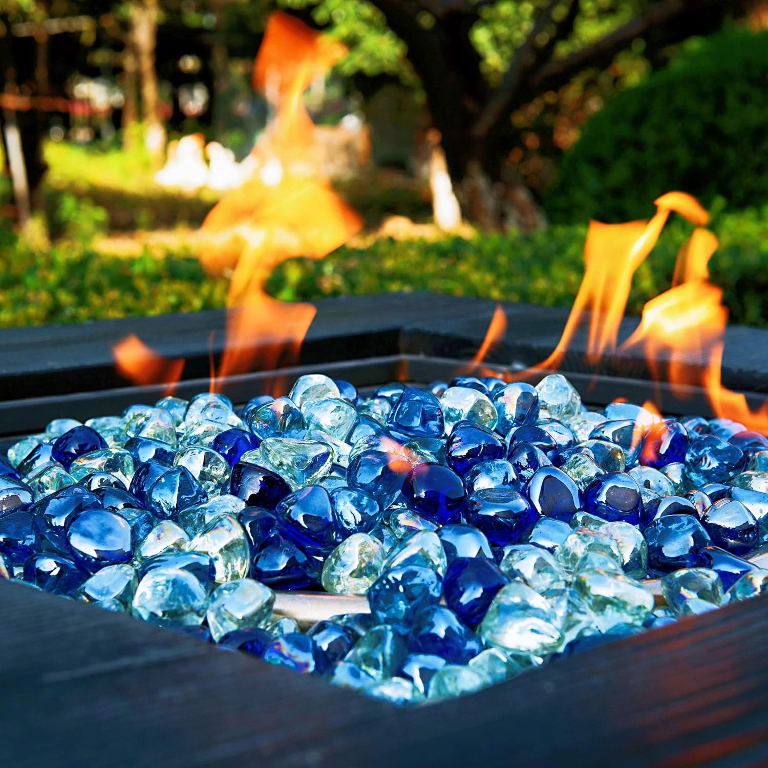 Fire Glass Diamond 1 Inch Fire Pit Glass Rocks for Propane or Gas Fire Pit （10 Pounds Margarita Azura Blue ） Gift Package