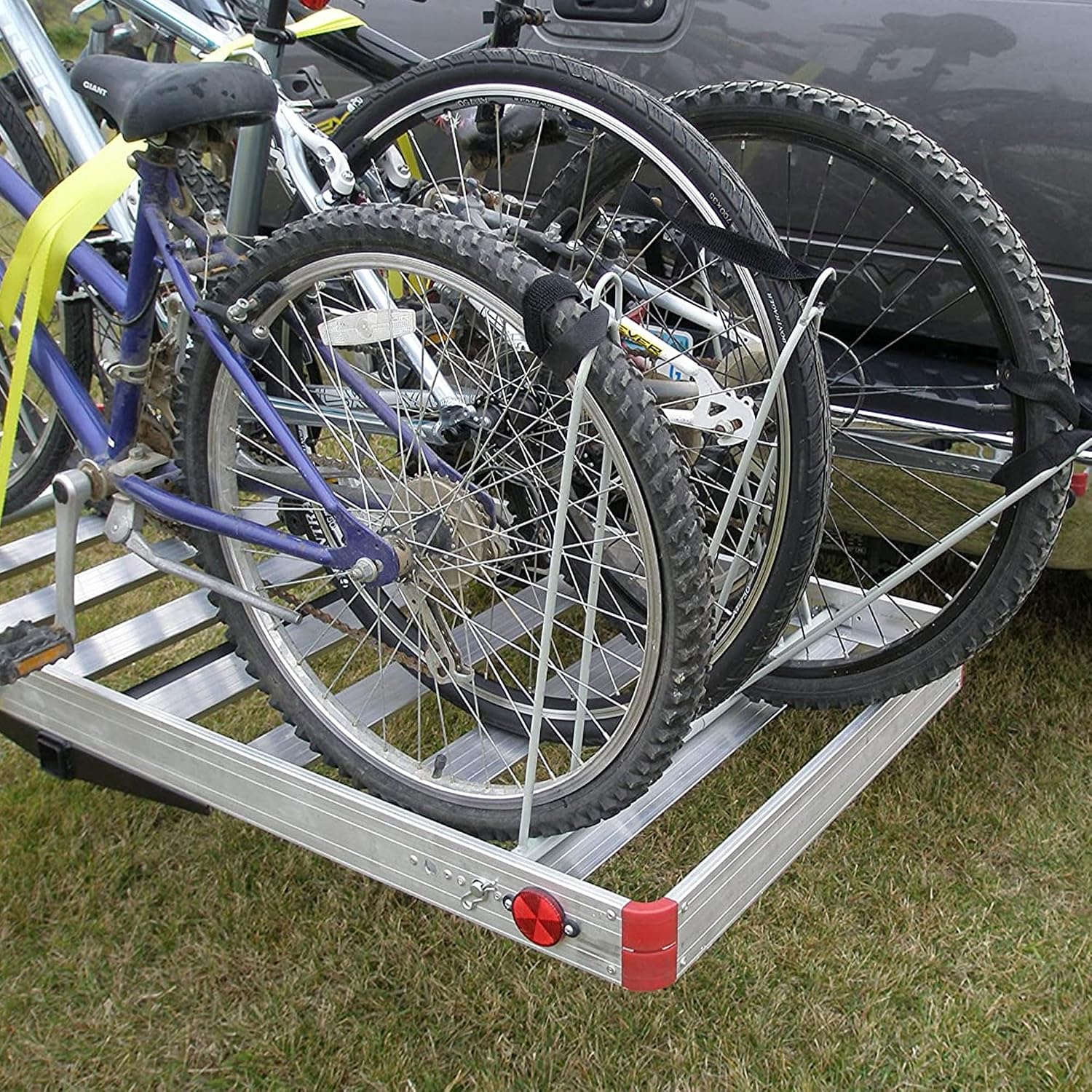 Truck Hitch Cargo Carrier - 500 lb Aluminum 2-in-1 Rack, Silver | Fits 2 in Receivers, Holds 4 Bicycles, 62 x 27 x 3 in Platform, Wheel Mount Design