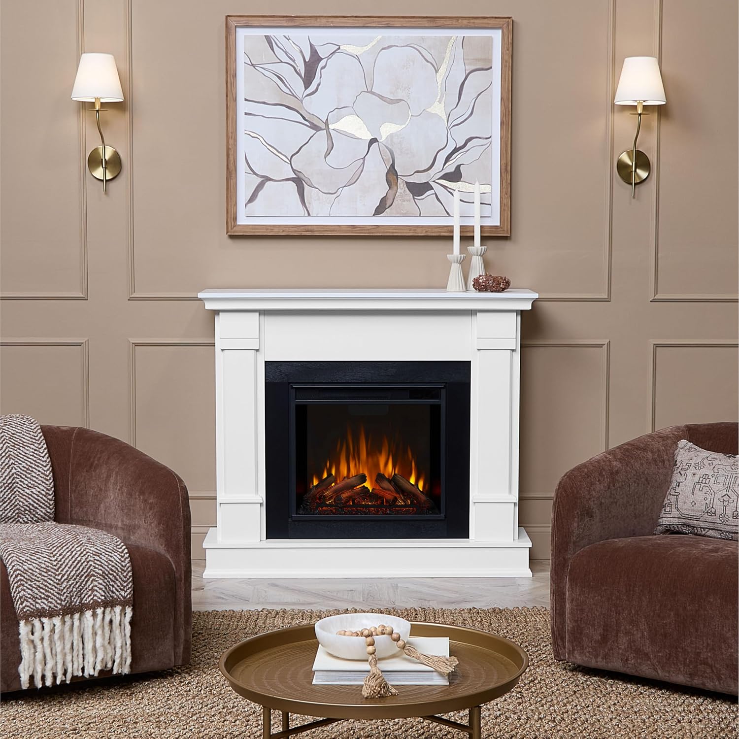 Real Flame Silverton 48” Electric Fireplace with Mantel for Living Room or Bedroom, Replaceable Fireplace Insert Heater