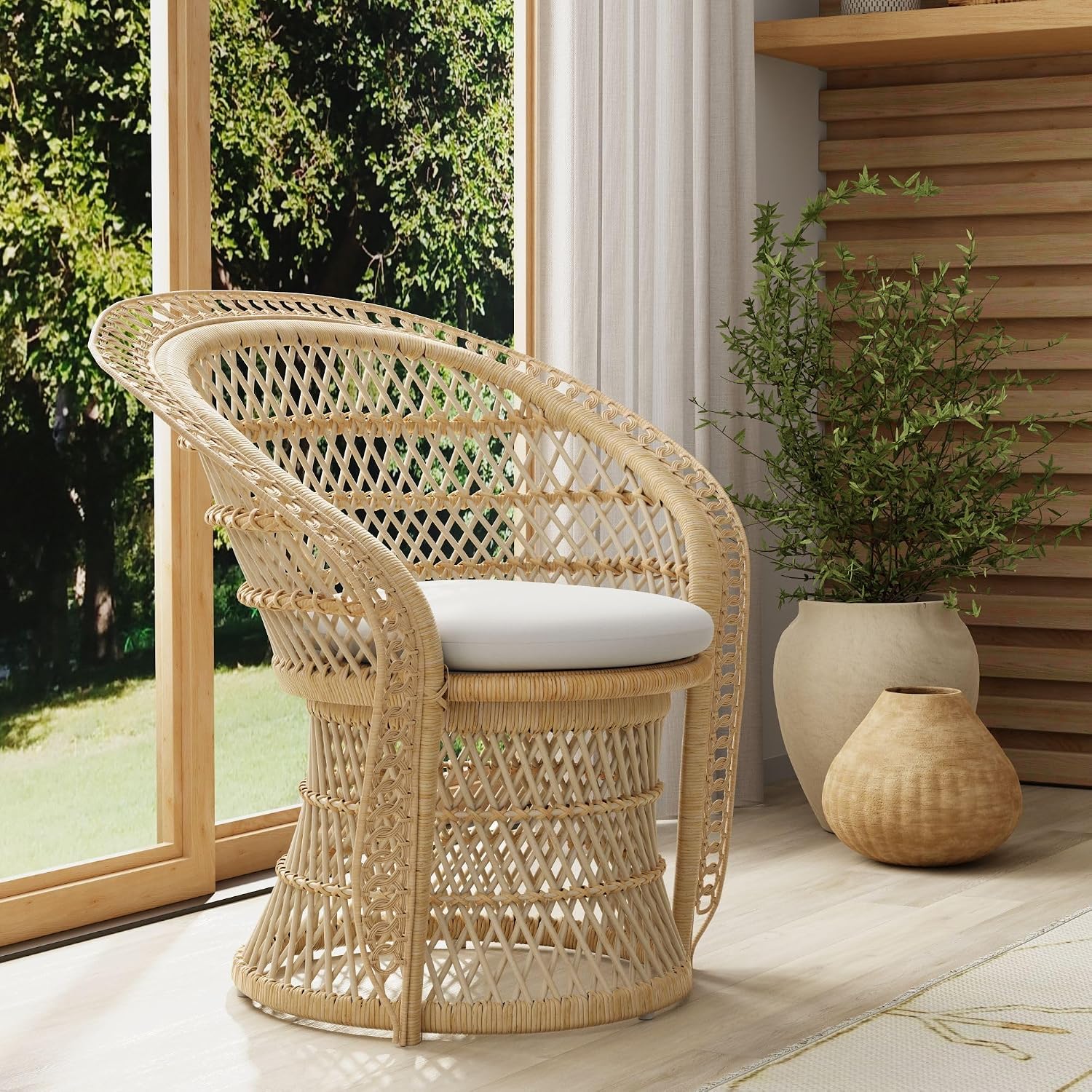 Kouboo Rattan Armchair – Natural Peacock Style Lounge & Dining Chair – Boho Patio Furniture, Indoor Accent Chair for Living Room