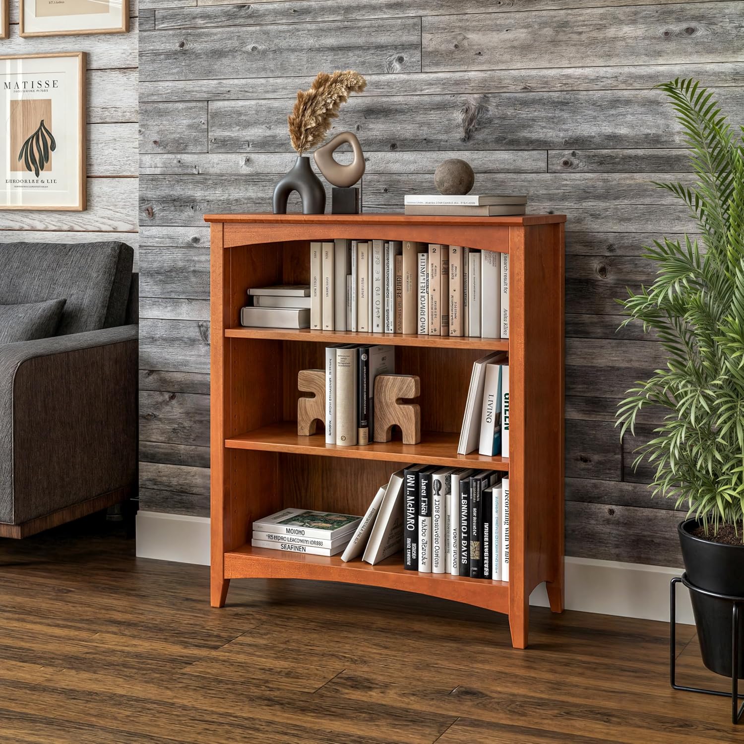 Shaker Style 3 Shelf Bookcase / Solid Wood / 36" High / Adjustable Shelving / Closed Back / Display Bookshelf for Living Room, Bedroom, Home and Office, White