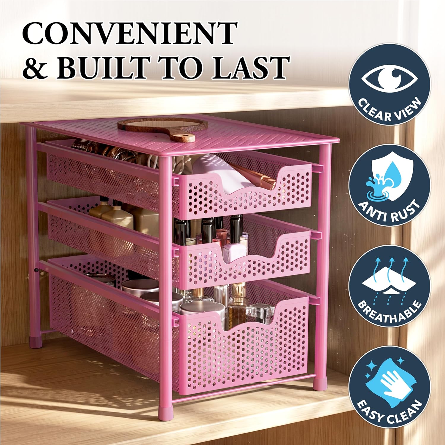 Simple Houseware Stackable 3 Tier Sliding Basket Organizer Drawer, Silver