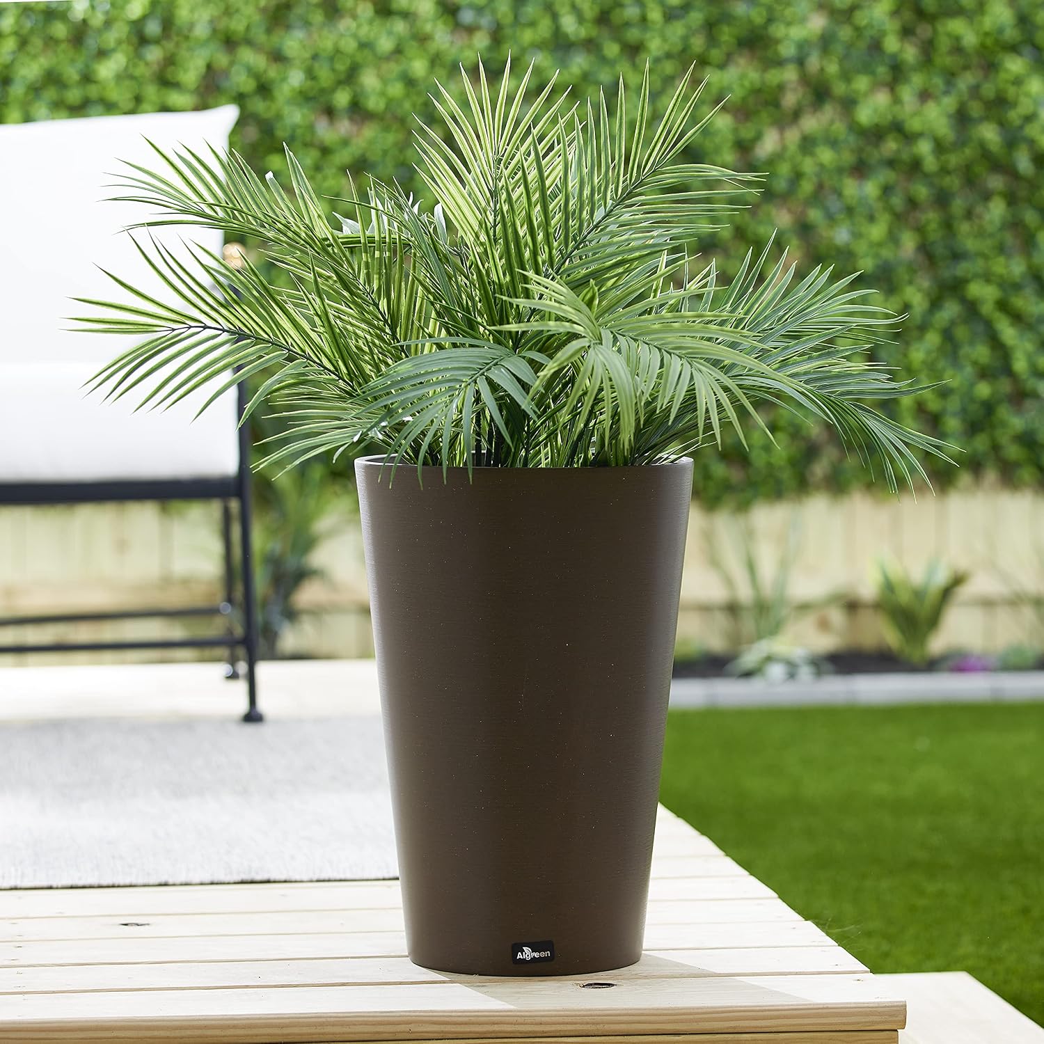 Algreen Valencia Round Planter Pot, 12.25 by 18-Inch, Textured Brown | Round Shape, Indoor Use, UV And Weather Resistant, Drainage Hole With Removable Plug, Lightweight 5.51 lb