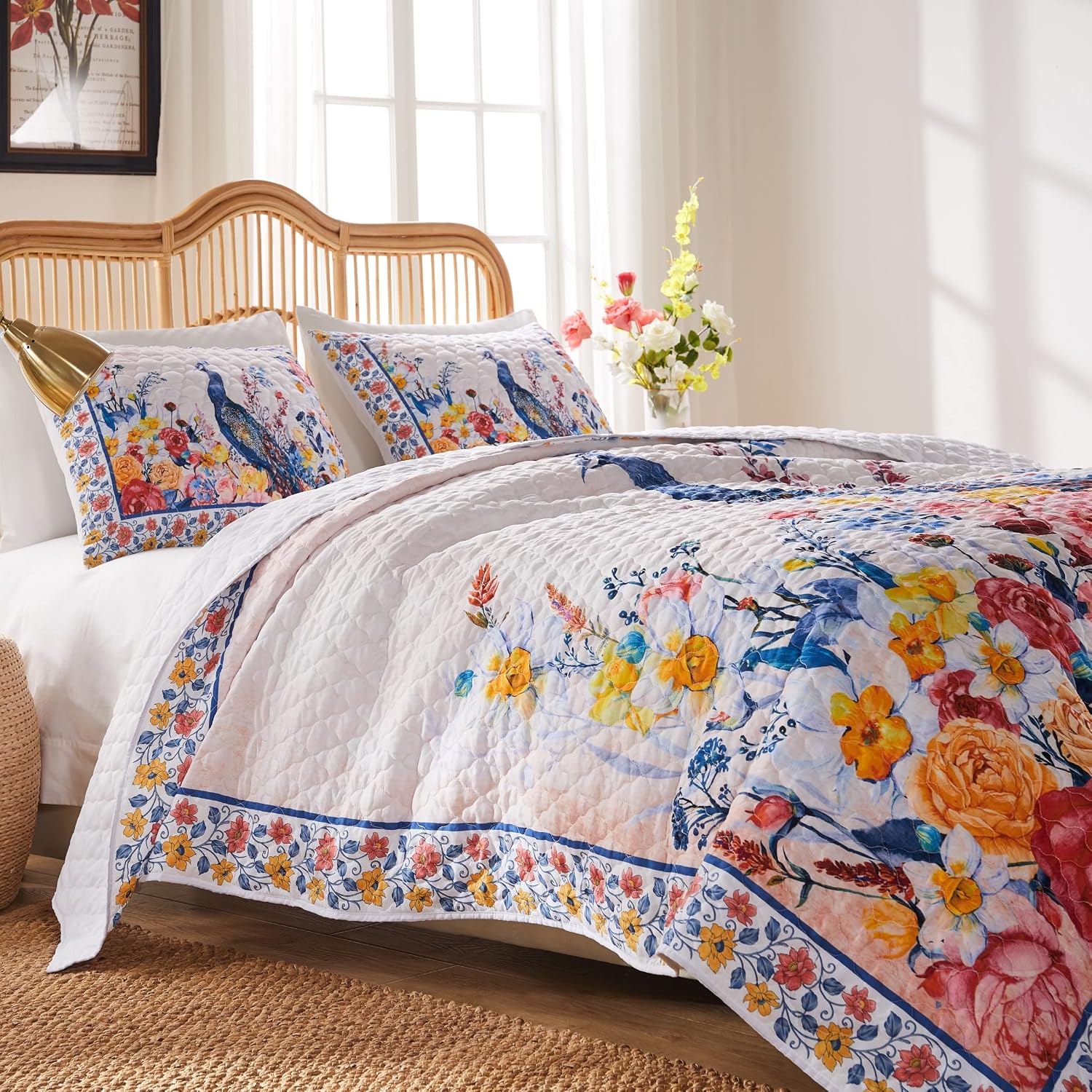 Greenland Home Fashions Ultra-Soft, Reversible, Brushed Microfiber Quilt Set, 3-Piece Full/Queen, Misty Bloom
