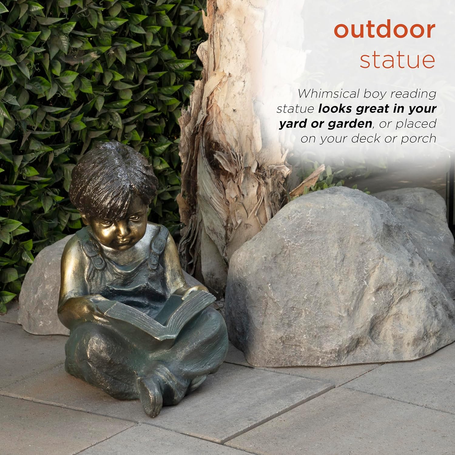 Alpine Corporation 26" Tall Indoor/Outdoor Girl Jumping Over Boy Statue Yard Art Decoration