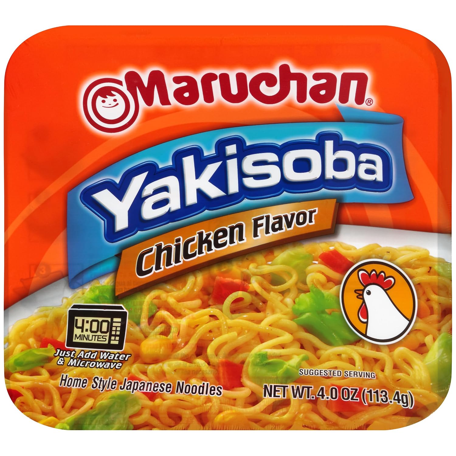 Maruchan Yakisoba, Spicy Chicken Flavor – Stir-Fried Japanese Instant Ramen Noodles, High Protein Microwavable Meal – 4.11 Oz. (8 Pack)