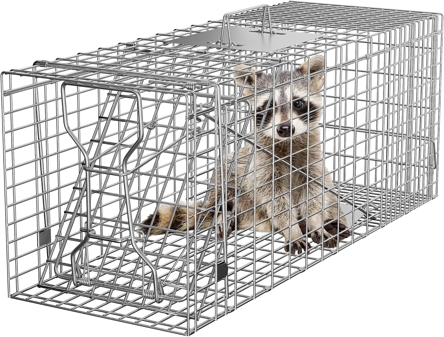 24" x 7.5" x 8" Small Live Animal Trap Steel Cage Catch and Release One Door Humane Rodent Cage Trap for Little Rabbits/Stray Cats/Squirrel/Skunk/Mink/Opossum Outdoor Animals